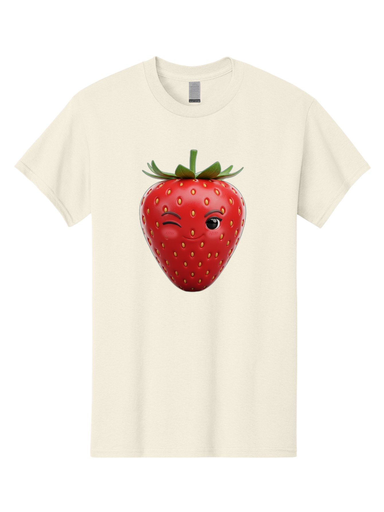 Winking-Strawberry-8 Men'S Graphic Tee, 100% Cotton, Comfortable Casual Summer Wear, Machine Washable, Cartoon Strawberry, Winking Face, Anthropomorphic Fruit, Red Fruit, Yellow Seeds, Green Leaves, Playful Expression, Whimsical Character, Bac565 3