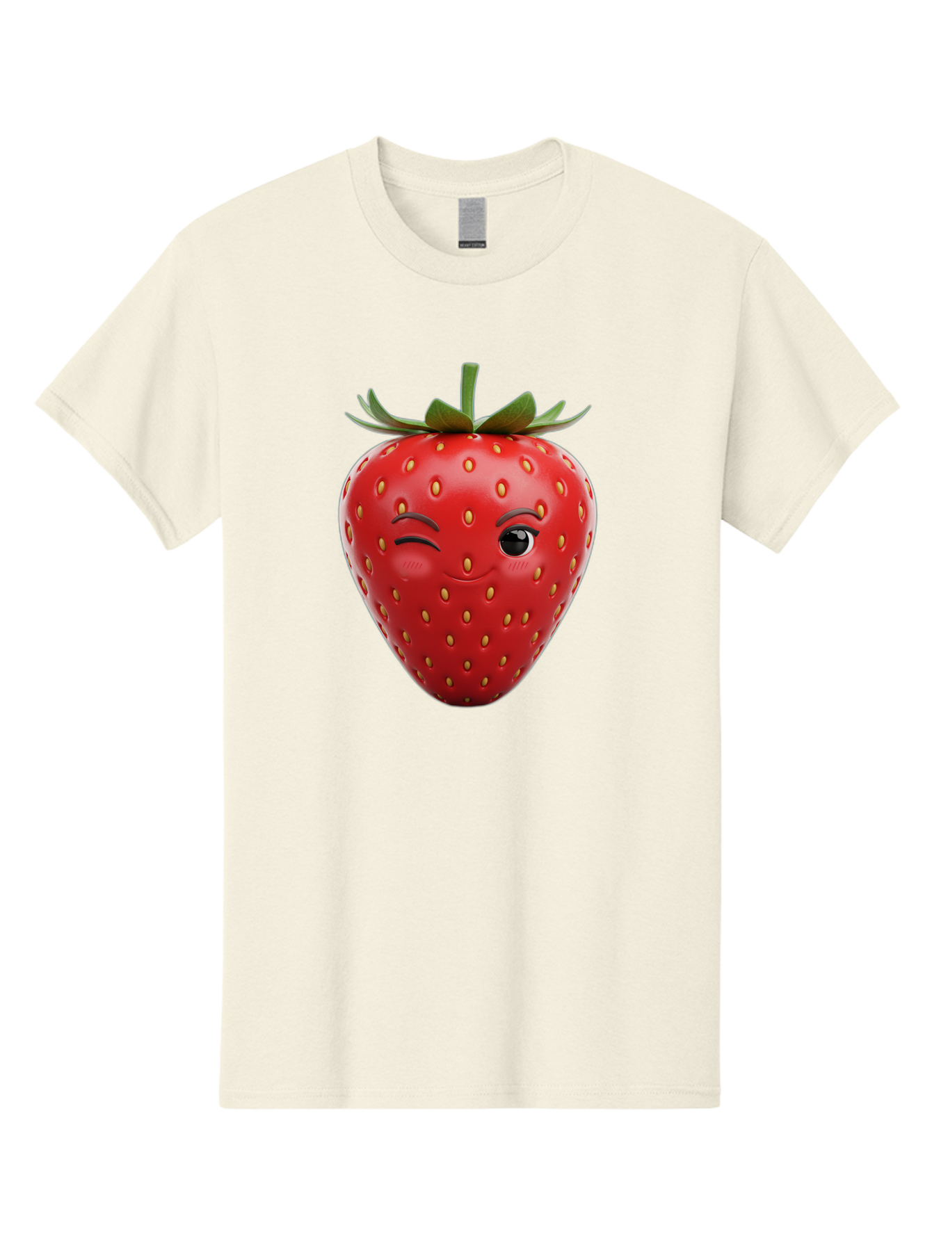 Winking-Strawberry-8 Men'S Graphic Tee, 100% Cotton, Comfortable Casual Summer Wear, Machine Washable, Cartoon Strawberry, Winking Face, Anthropomorphic Fruit, Red Fruit, Yellow Seeds, Green Leaves, Playful Expression, Whimsical Character, Bac565 9