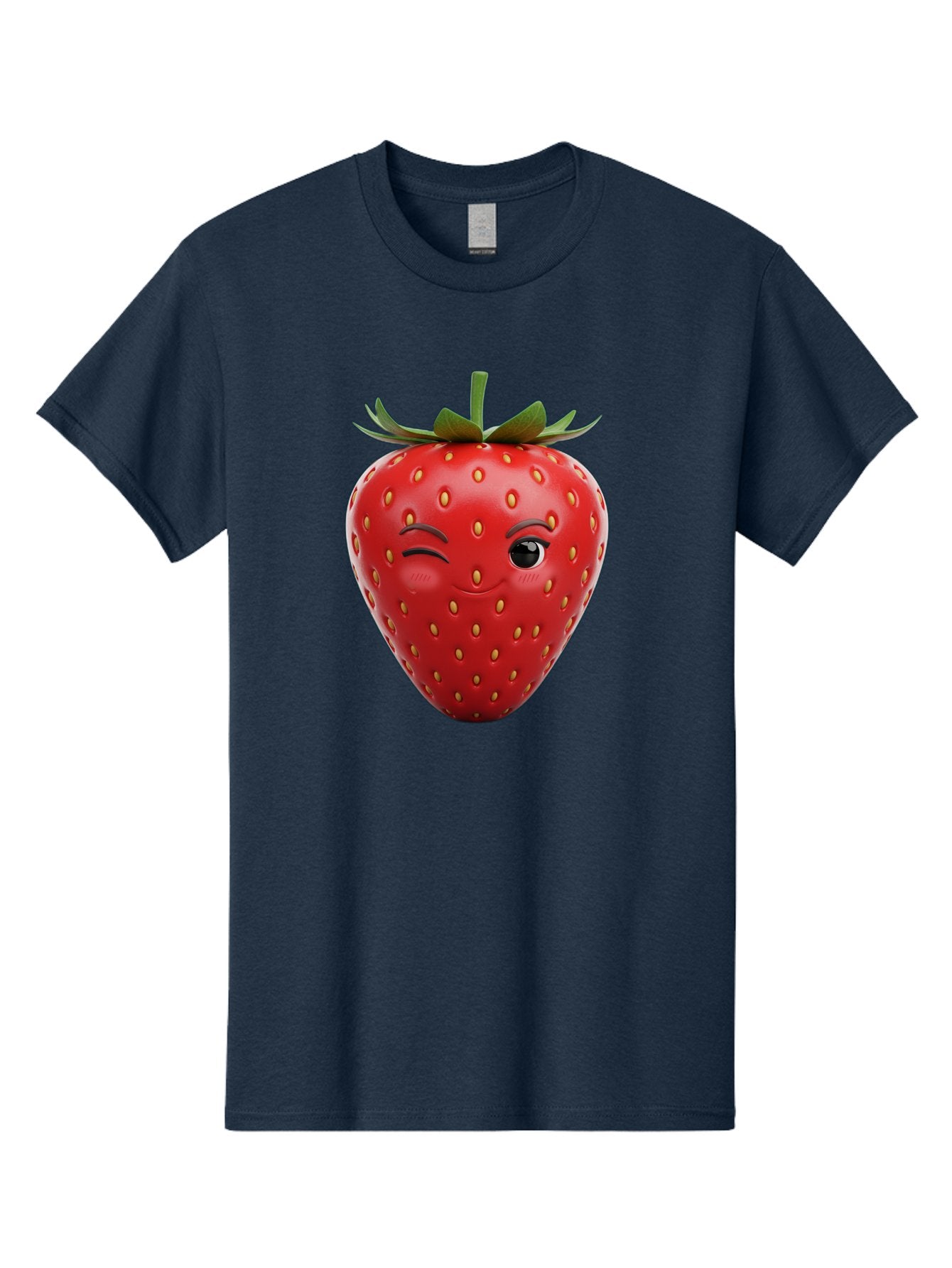 Winking-Strawberry-8 Men'S Graphic Tee, 100% Cotton, Comfortable Casual Summer Wear, Machine Washable, Cartoon Strawberry, Winking Face, Anthropomorphic Fruit, Red Fruit, Yellow Seeds, Green Leaves, Playful Expression, Whimsical Character, Bac565 6