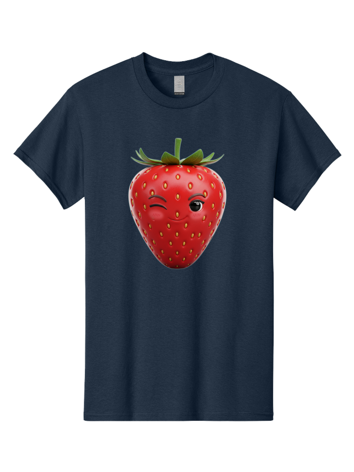 Winking-Strawberry-8 Men'S Graphic Tee, 100% Cotton, Comfortable Casual Summer Wear, Machine Washable, Cartoon Strawberry, Winking Face, Anthropomorphic Fruit, Red Fruit, Yellow Seeds, Green Leaves, Playful Expression, Whimsical Character, Bac565 7