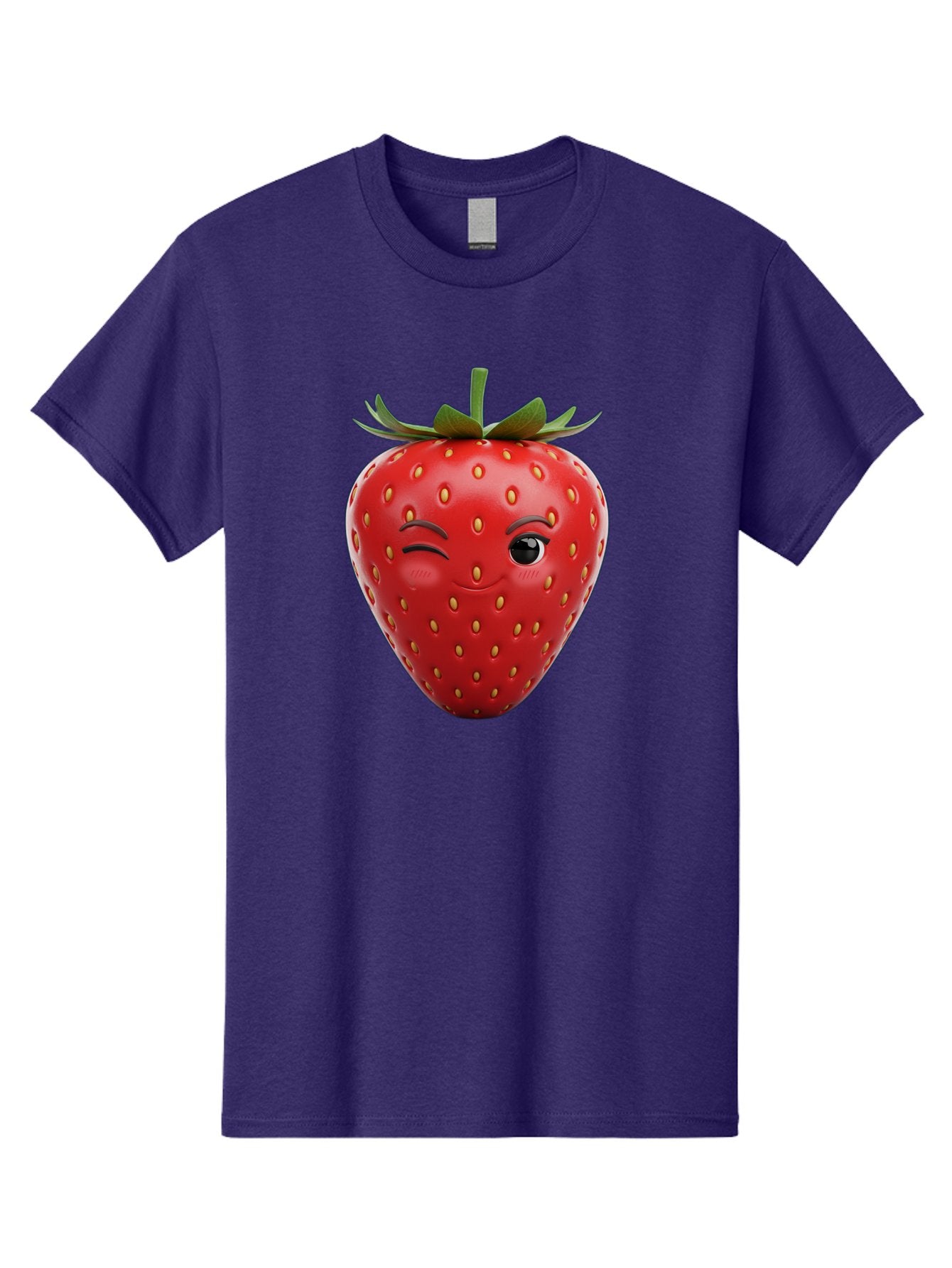Winking-Strawberry-8 Men'S Graphic Tee, 100% Cotton, Comfortable Casual Summer Wear, Machine Washable, Cartoon Strawberry, Winking Face, Anthropomorphic Fruit, Red Fruit, Yellow Seeds, Green Leaves, Playful Expression, Whimsical Character, Bac565 10