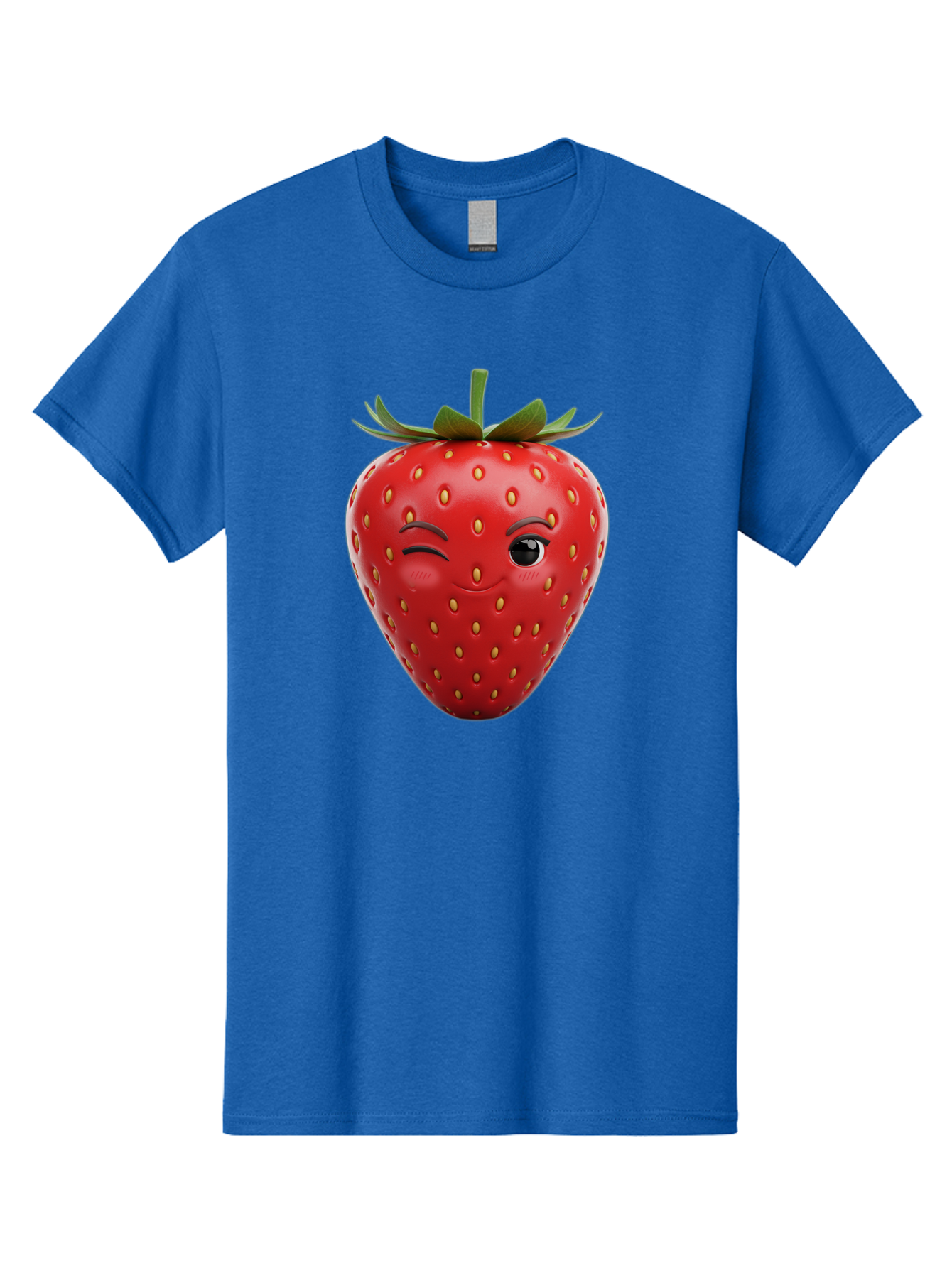 Winking-Strawberry-8 Men'S Graphic Tee, 100% Cotton, Comfortable Casual Summer Wear, Machine Washable, Cartoon Strawberry, Winking Face, Anthropomorphic Fruit, Red Fruit, Yellow Seeds, Green Leaves, Playful Expression, Whimsical Character, Bac565 5