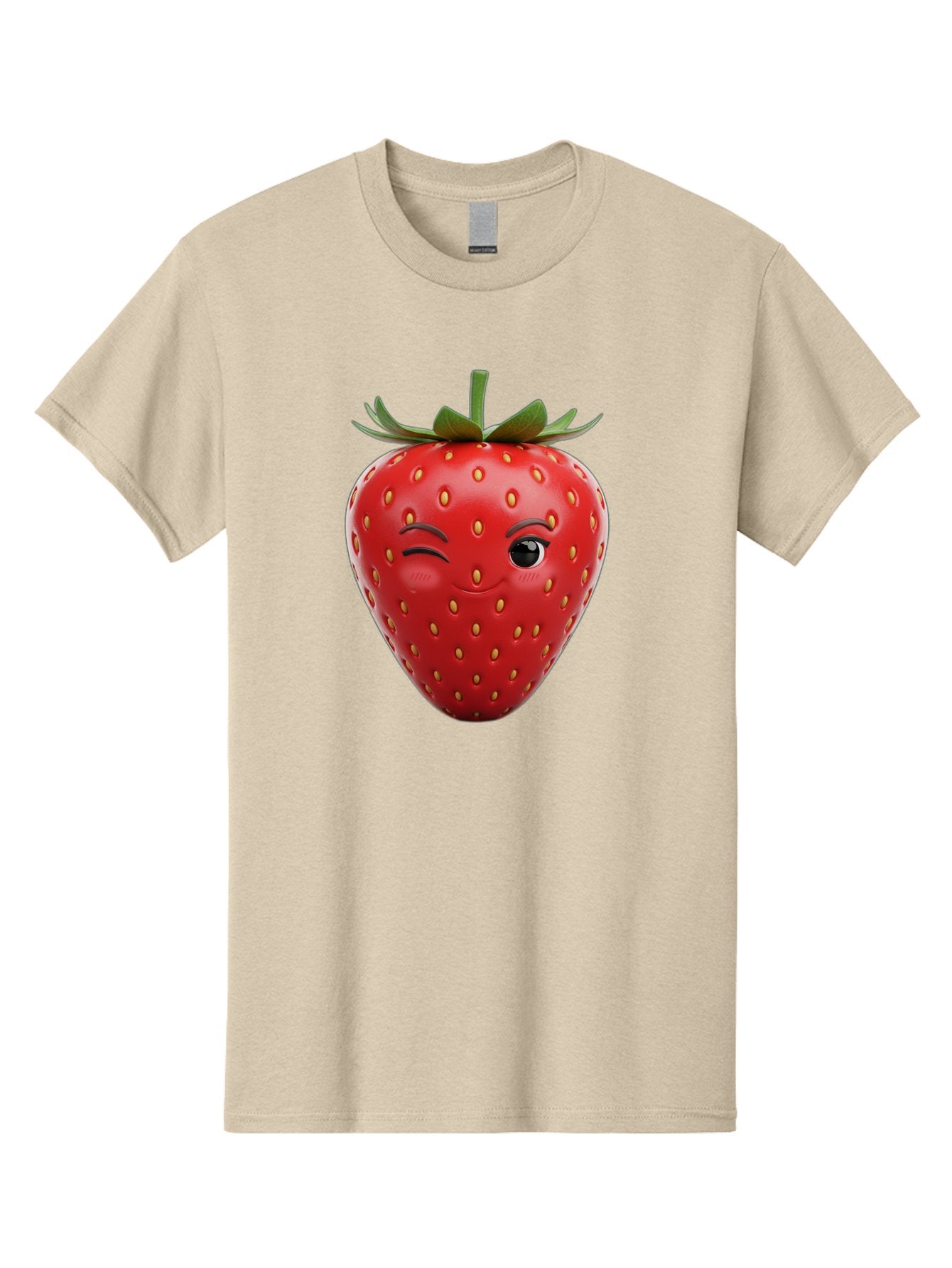 Winking-Strawberry-8 Men'S Graphic Tee, 100% Cotton, Comfortable Casual Summer Wear, Machine Washable, Cartoon Strawberry, Winking Face, Anthropomorphic Fruit, Red Fruit, Yellow Seeds, Green Leaves, Playful Expression, Whimsical Character, Bac565 13