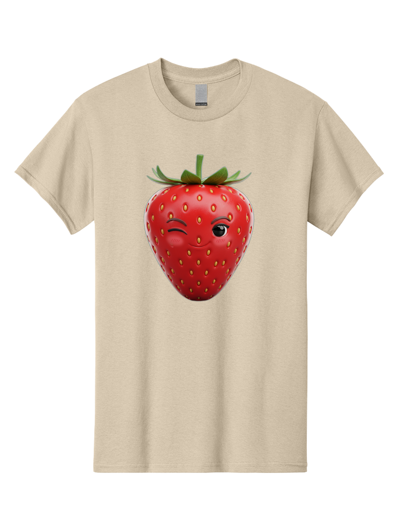 Winking-Strawberry-8 Men'S Graphic Tee, 100% Cotton, Comfortable Casual Summer Wear, Machine Washable, Cartoon Strawberry, Winking Face, Anthropomorphic Fruit, Red Fruit, Yellow Seeds, Green Leaves, Playful Expression, Whimsical Character, Bac565 15