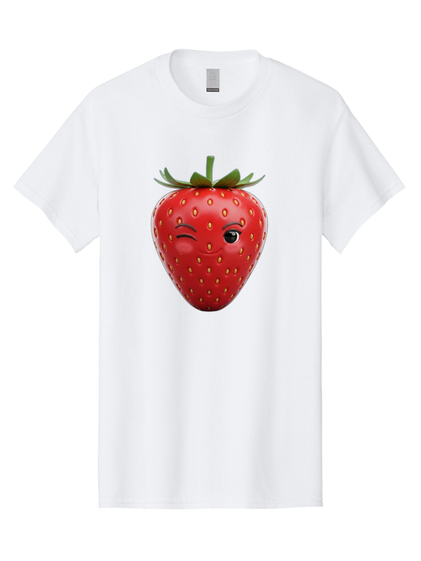 Winking-Strawberry-8 Men'S Graphic Tee, 100% Cotton, Comfortable Casual Summer Wear, Machine Washable, Cartoon Strawberry, Winking Face, Anthropomorphic Fruit, Red Fruit, Yellow Seeds, Green Leaves, Playful Expression, Whimsical Character, Bac565 11