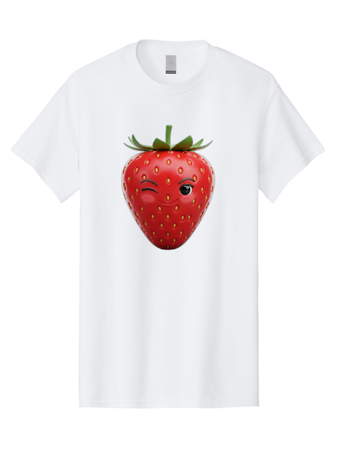 Winking-Strawberry-8 Men'S Graphic Tee, 100% Cotton, Comfortable Casual Summer Wear, Machine Washable, Cartoon Strawberry, Winking Face, Anthropomorphic Fruit, Red Fruit, Yellow Seeds, Green Leaves, Playful Expression, Whimsical Character, Bac565 4