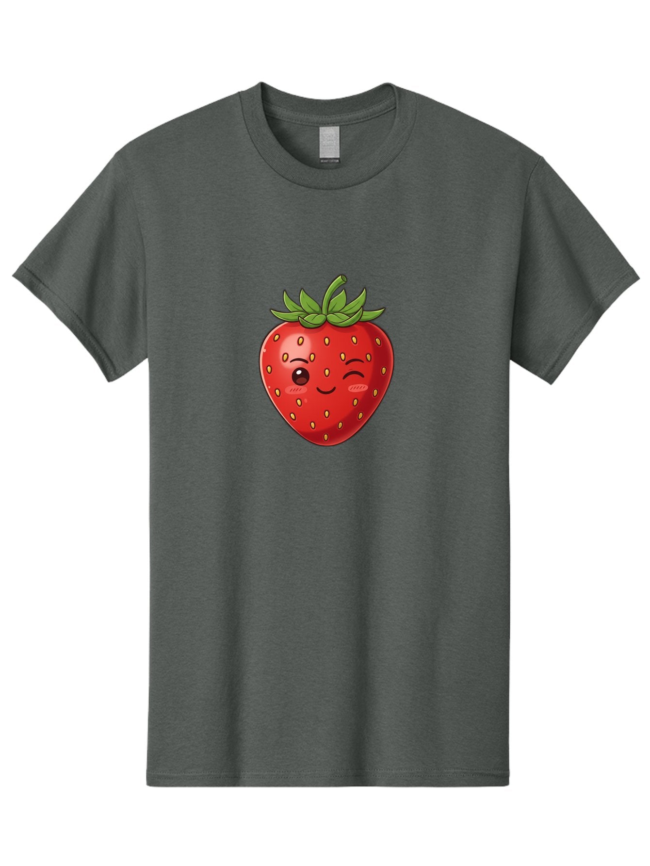 Winking-Strawberry-9 Men'S Graphic Tee, 100% Cotton, Comfortable Casual Summer Wear, Machine Washable, Cartoon Strawberry, Winking Face, Playful Fruit, Kawaii Character, Sweet Illustration, Vibrant Red, Yellow Seeds, Green Leaves, Bac566 14