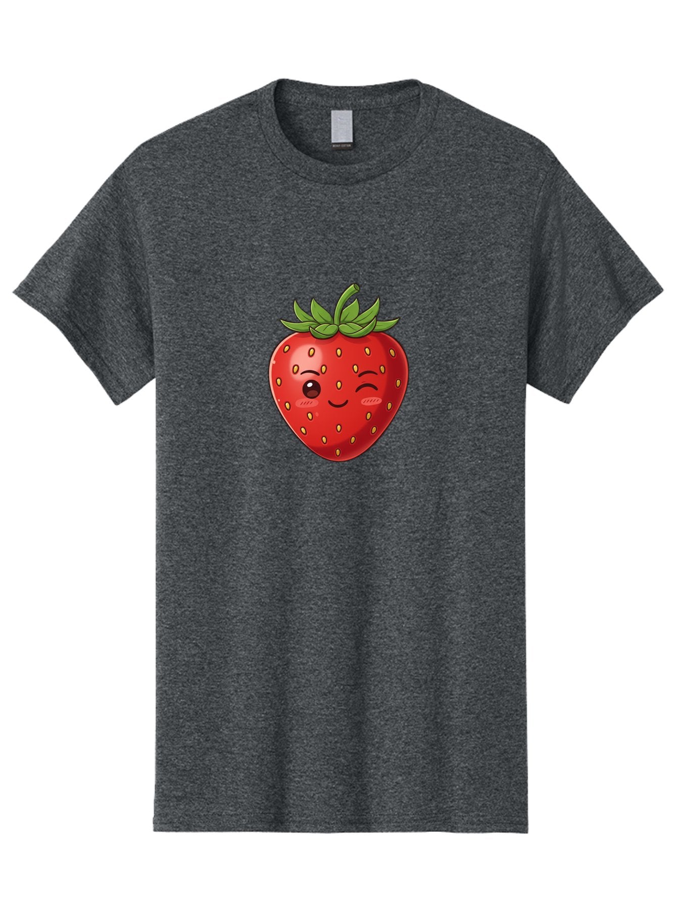 Winking-Strawberry-9 Men'S Graphic Tee, 100% Cotton, Comfortable Casual Summer Wear, Machine Washable, Cartoon Strawberry, Winking Face, Playful Fruit, Kawaii Character, Sweet Illustration, Vibrant Red, Yellow Seeds, Green Leaves, Bac566 3