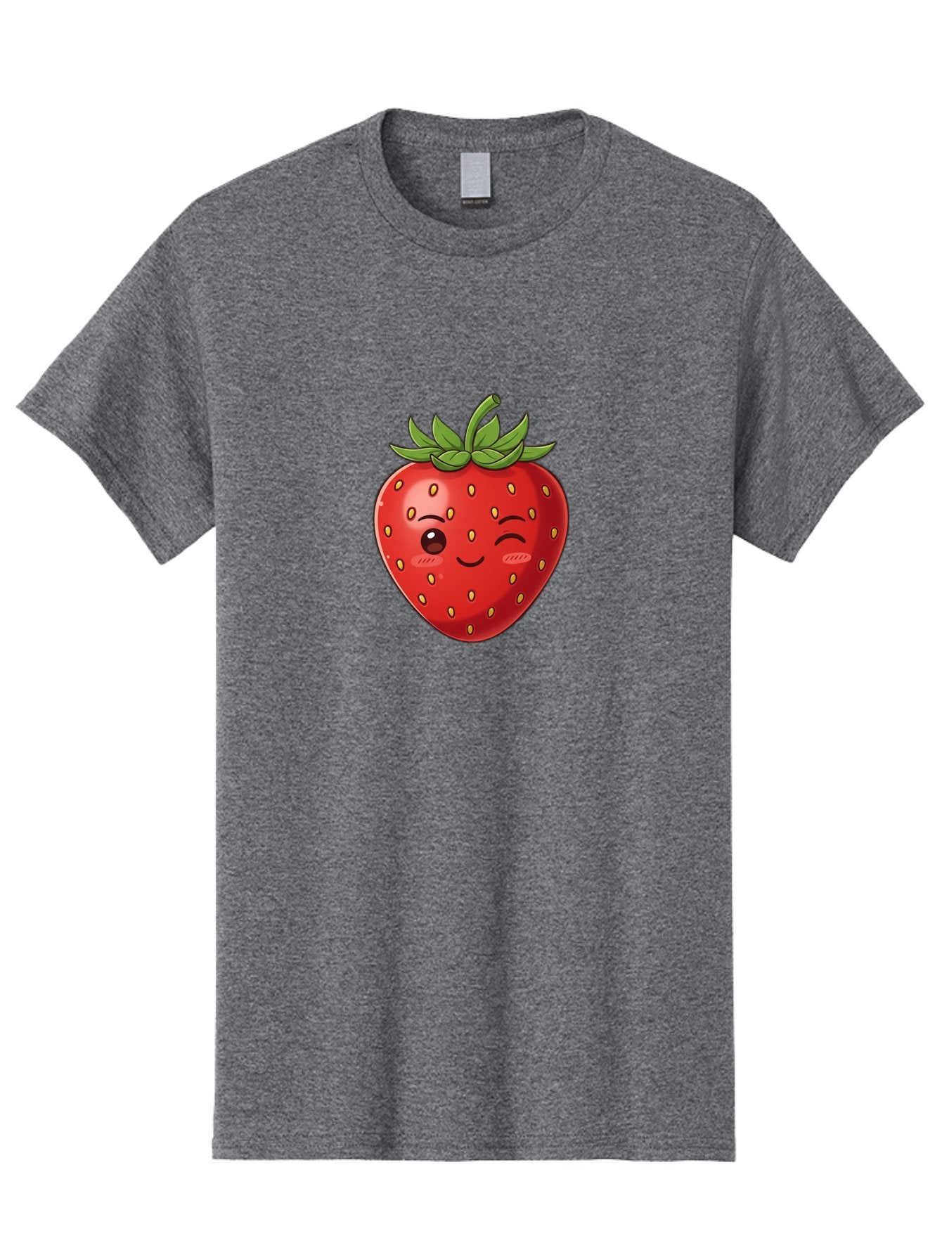 Winking-Strawberry-9 Men'S Graphic Tee, 100% Cotton, Comfortable Casual Summer Wear, Machine Washable, Cartoon Strawberry, Winking Face, Playful Fruit, Kawaii Character, Sweet Illustration, Vibrant Red, Yellow Seeds, Green Leaves, Bac566 8
