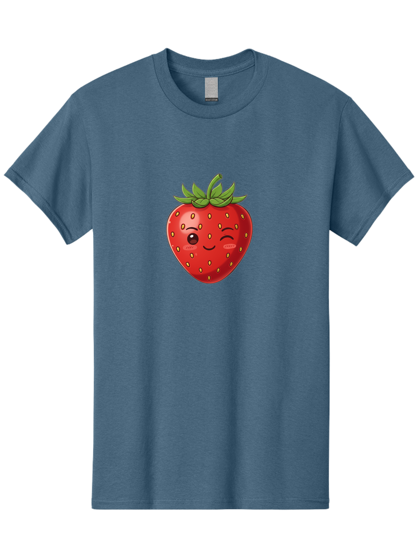 Winking-Strawberry-9 Men'S Graphic Tee, 100% Cotton, Comfortable Casual Summer Wear, Machine Washable, Cartoon Strawberry, Winking Face, Playful Fruit, Kawaii Character, Sweet Illustration, Vibrant Red, Yellow Seeds, Green Leaves, Bac566 3