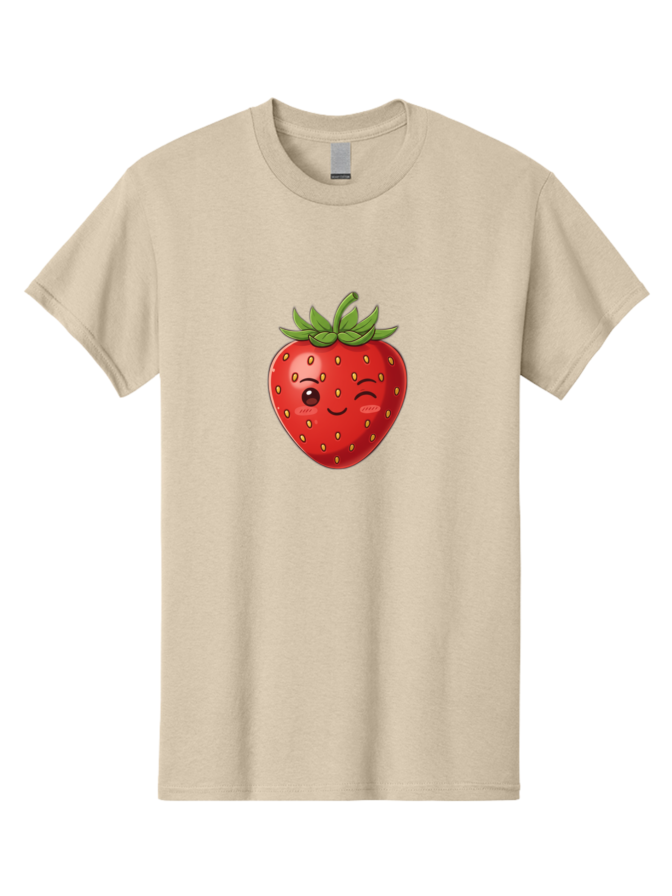 Winking-Strawberry-9 Men'S Graphic Tee, 100% Cotton, Comfortable Casual Summer Wear, Machine Washable, Cartoon Strawberry, Winking Face, Playful Fruit, Kawaii Character, Sweet Illustration, Vibrant Red, Yellow Seeds, Green Leaves, Bac566 8