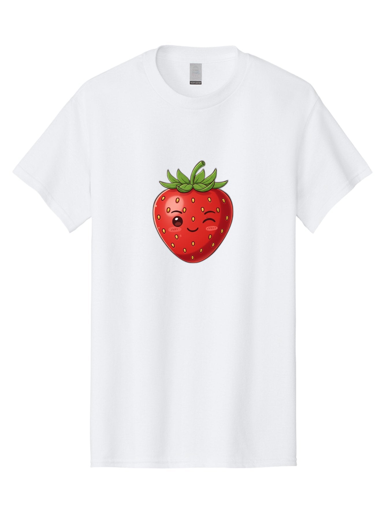 Winking-Strawberry-9 Men'S Graphic Tee, 100% Cotton, Comfortable Casual Summer Wear, Machine Washable, Cartoon Strawberry, Winking Face, Playful Fruit, Kawaii Character, Sweet Illustration, Vibrant Red, Yellow Seeds, Green Leaves, Bac566 7