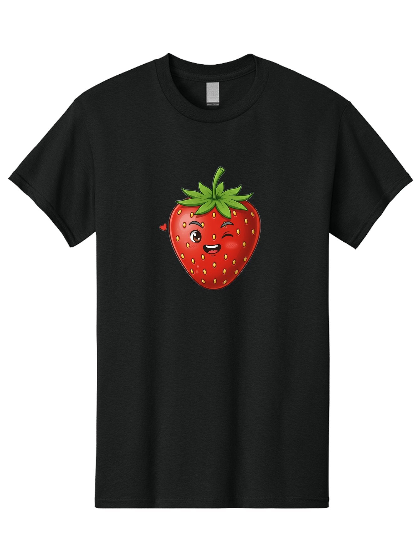 Winking-Strawberry Men'S Graphic Tee, 100% Cotton, Comfortable Casual Summer Wear, Machine Washable, Cartoon Strawberry, Winking Face, Cute Character, Red Fruit, Green Leaves, Yellow Seeds, Playful Vibe, Sweet Treat, Kawaii Icon, Bac567 3