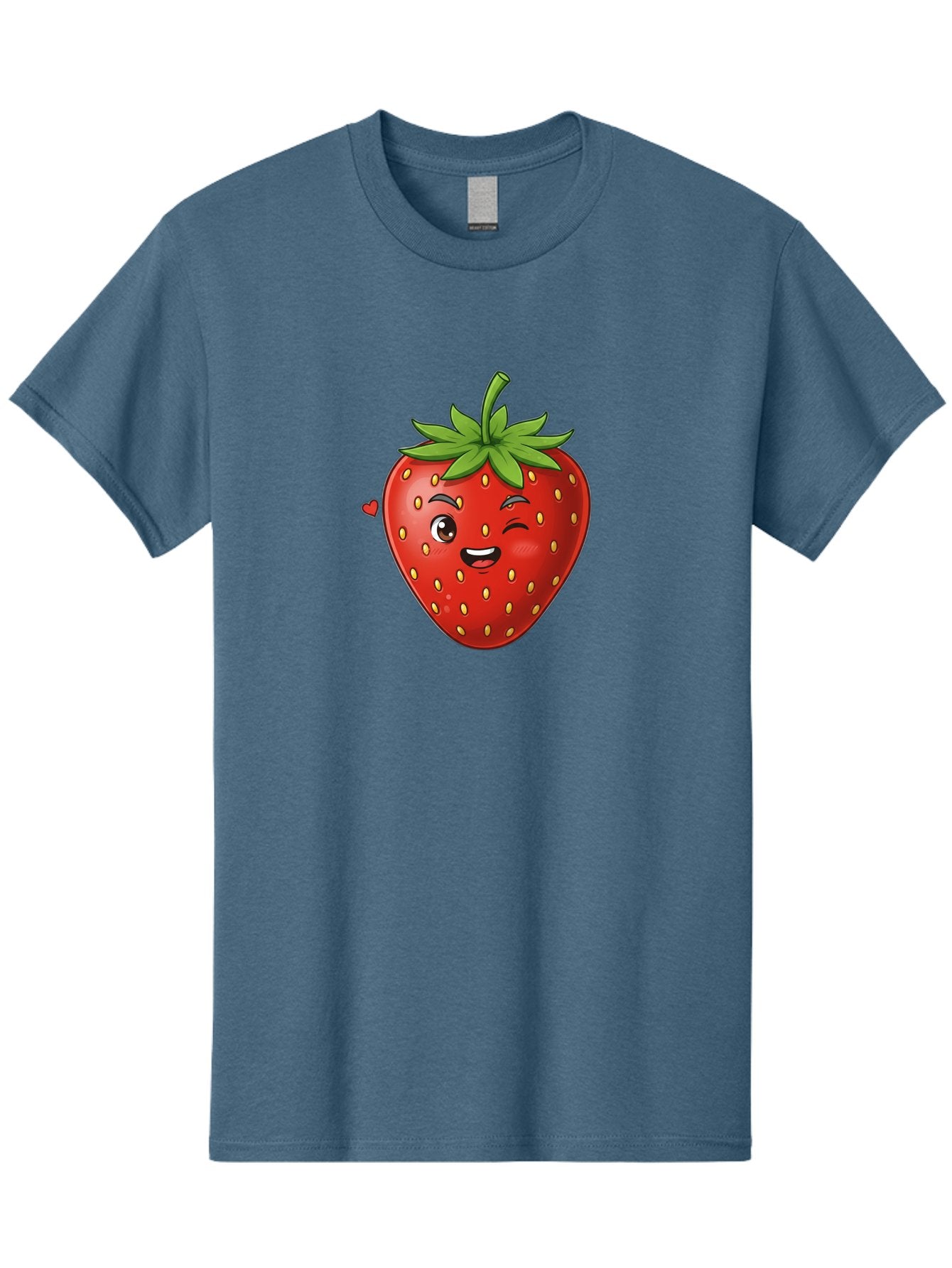 Winking-Strawberry Men'S Graphic Tee, 100% Cotton, Comfortable Casual Summer Wear, Machine Washable, Cartoon Strawberry, Winking Face, Cute Character, Red Fruit, Green Leaves, Yellow Seeds, Playful Vibe, Sweet Treat, Kawaii Icon, Bac567 12
