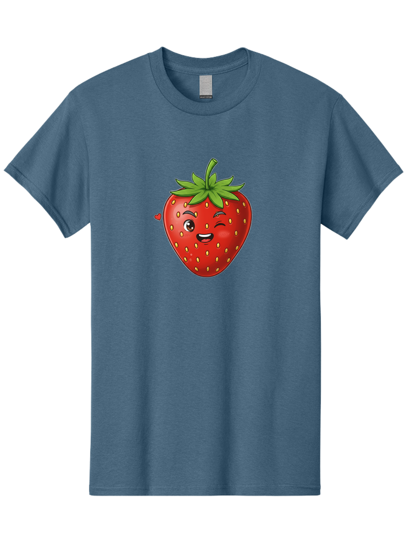 Winking-Strawberry Men'S Graphic Tee, 100% Cotton, Comfortable Casual Summer Wear, Machine Washable, Cartoon Strawberry, Winking Face, Cute Character, Red Fruit, Green Leaves, Yellow Seeds, Playful Vibe, Sweet Treat, Kawaii Icon, Bac567 3