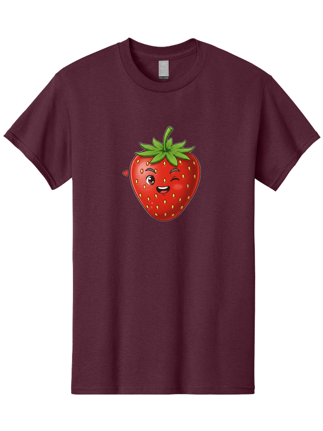 Winking-Strawberry Men'S Graphic Tee, 100% Cotton, Comfortable Casual Summer Wear, Machine Washable, Cartoon Strawberry, Winking Face, Cute Character, Red Fruit, Green Leaves, Yellow Seeds, Playful Vibe, Sweet Treat, Kawaii Icon, Bac567 13
