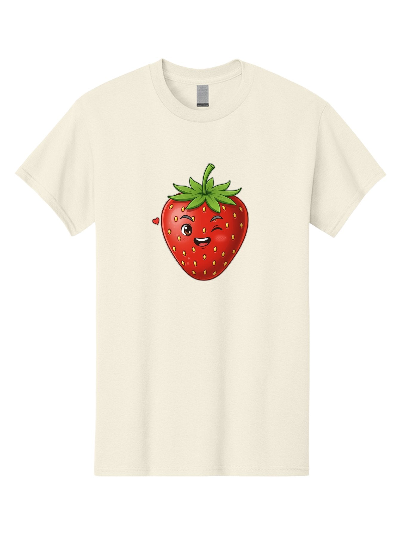Winking-Strawberry Men'S Graphic Tee, 100% Cotton, Comfortable Casual Summer Wear, Machine Washable, Cartoon Strawberry, Winking Face, Cute Character, Red Fruit, Green Leaves, Yellow Seeds, Playful Vibe, Sweet Treat, Kawaii Icon, Bac567 11
