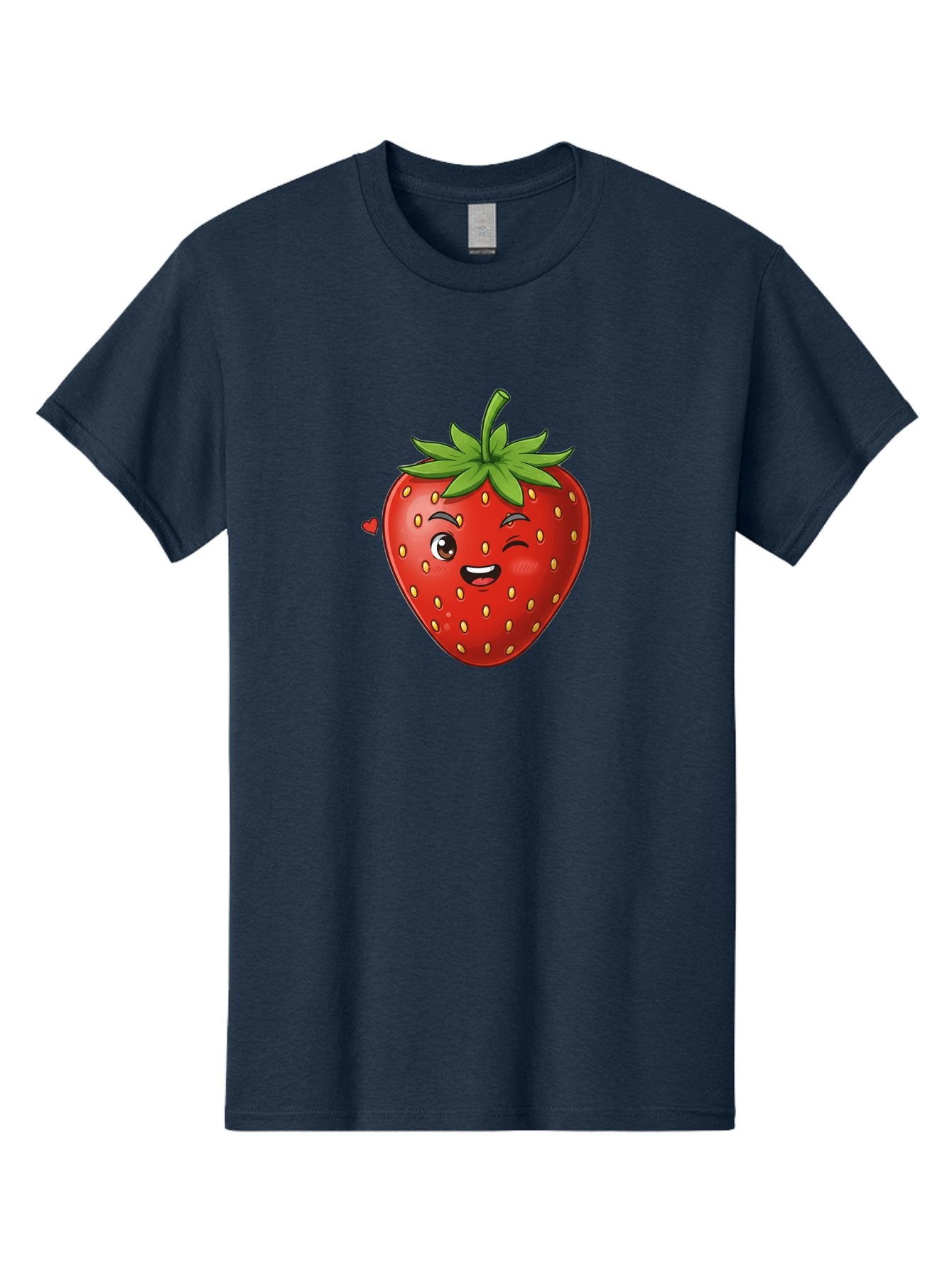Winking-Strawberry Men'S Graphic Tee, 100% Cotton, Comfortable Casual Summer Wear, Machine Washable, Cartoon Strawberry, Winking Face, Cute Character, Red Fruit, Green Leaves, Yellow Seeds, Playful Vibe, Sweet Treat, Kawaii Icon, Bac567 13