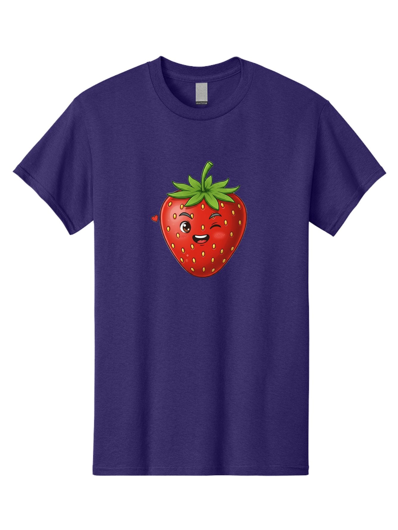 Winking-Strawberry Men'S Graphic Tee, 100% Cotton, Comfortable Casual Summer Wear, Machine Washable, Cartoon Strawberry, Winking Face, Cute Character, Red Fruit, Green Leaves, Yellow Seeds, Playful Vibe, Sweet Treat, Kawaii Icon, Bac567 8