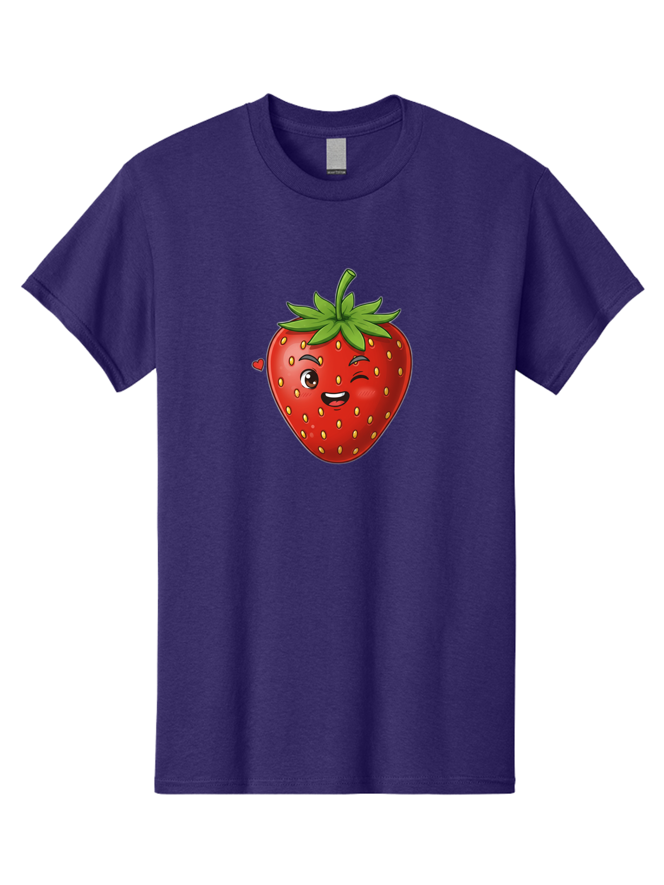 Winking-Strawberry Men'S Graphic Tee, 100% Cotton, Comfortable Casual Summer Wear, Machine Washable, Cartoon Strawberry, Winking Face, Cute Character, Red Fruit, Green Leaves, Yellow Seeds, Playful Vibe, Sweet Treat, Kawaii Icon, Bac567 6