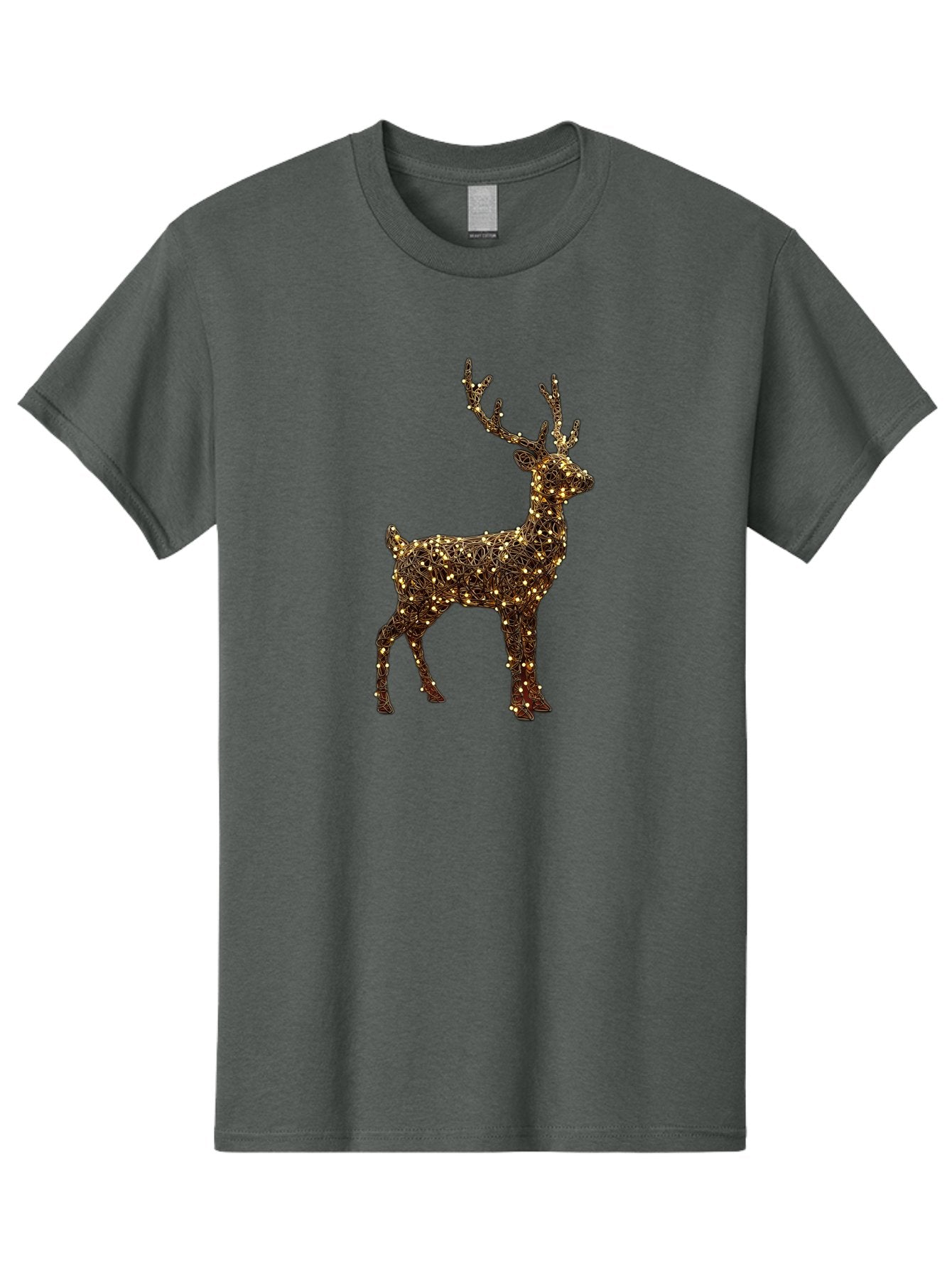Wire-Reindeer Men'S Graphic Tee, 100% Cotton, Comfortable Casual Summer Wear, Machine Washable, Reindeer Decoration, Christmas Lights, Festive Decor, Holiday Display, Glowing Reindeer, Christmas Decoration, Outdoor Decor, Winter Wonderland Bac568 8