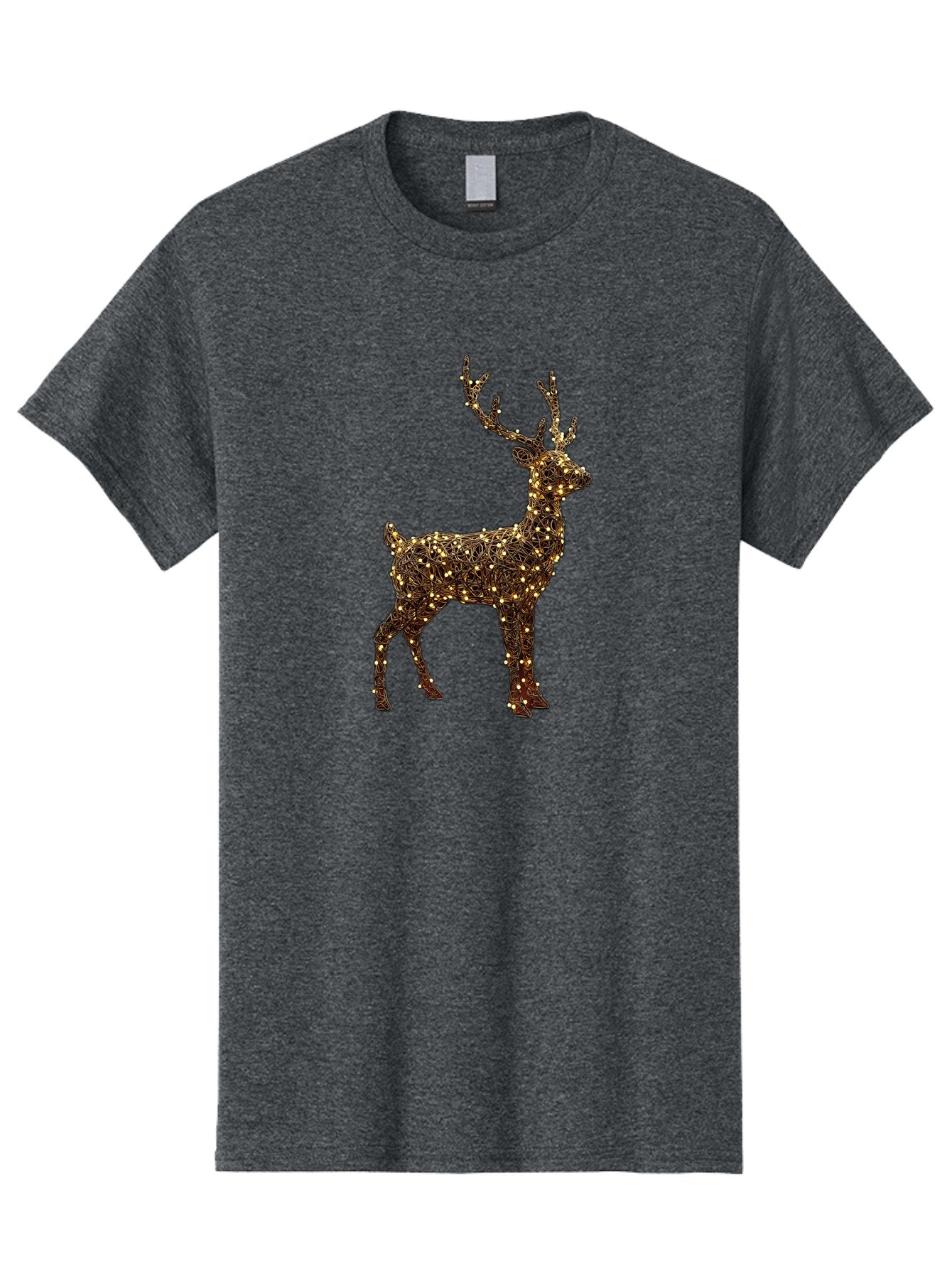 Wire-Reindeer Men'S Graphic Tee, 100% Cotton, Comfortable Casual Summer Wear, Machine Washable, Reindeer Decoration, Christmas Lights, Festive Decor, Holiday Display, Glowing Reindeer, Christmas Decoration, Outdoor Decor, Winter Wonderland Bac568 5