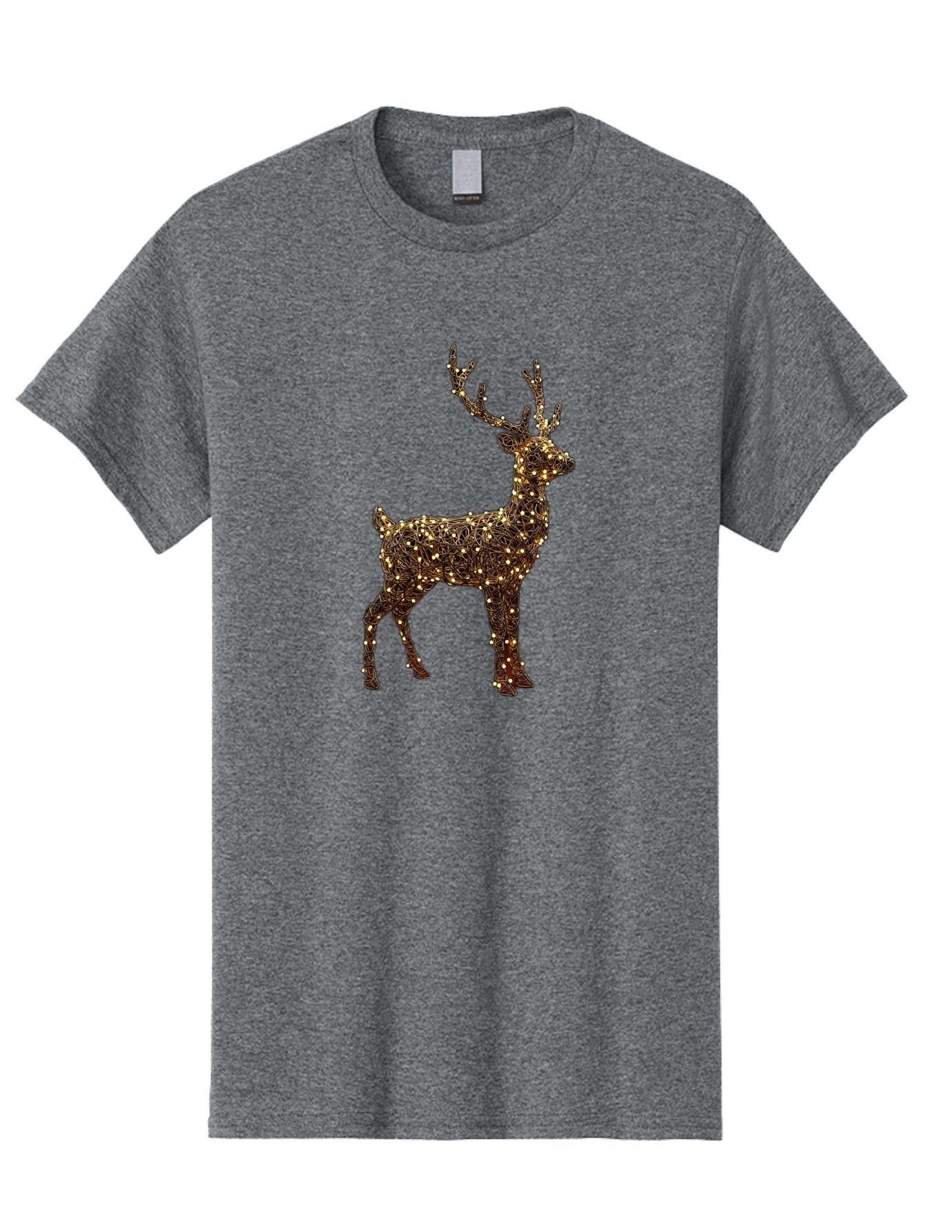 Wire-Reindeer Men'S Graphic Tee, 100% Cotton, Comfortable Casual Summer Wear, Machine Washable, Reindeer Decoration, Christmas Lights, Festive Decor, Holiday Display, Glowing Reindeer, Christmas Decoration, Outdoor Decor, Winter Wonderland Bac568 9