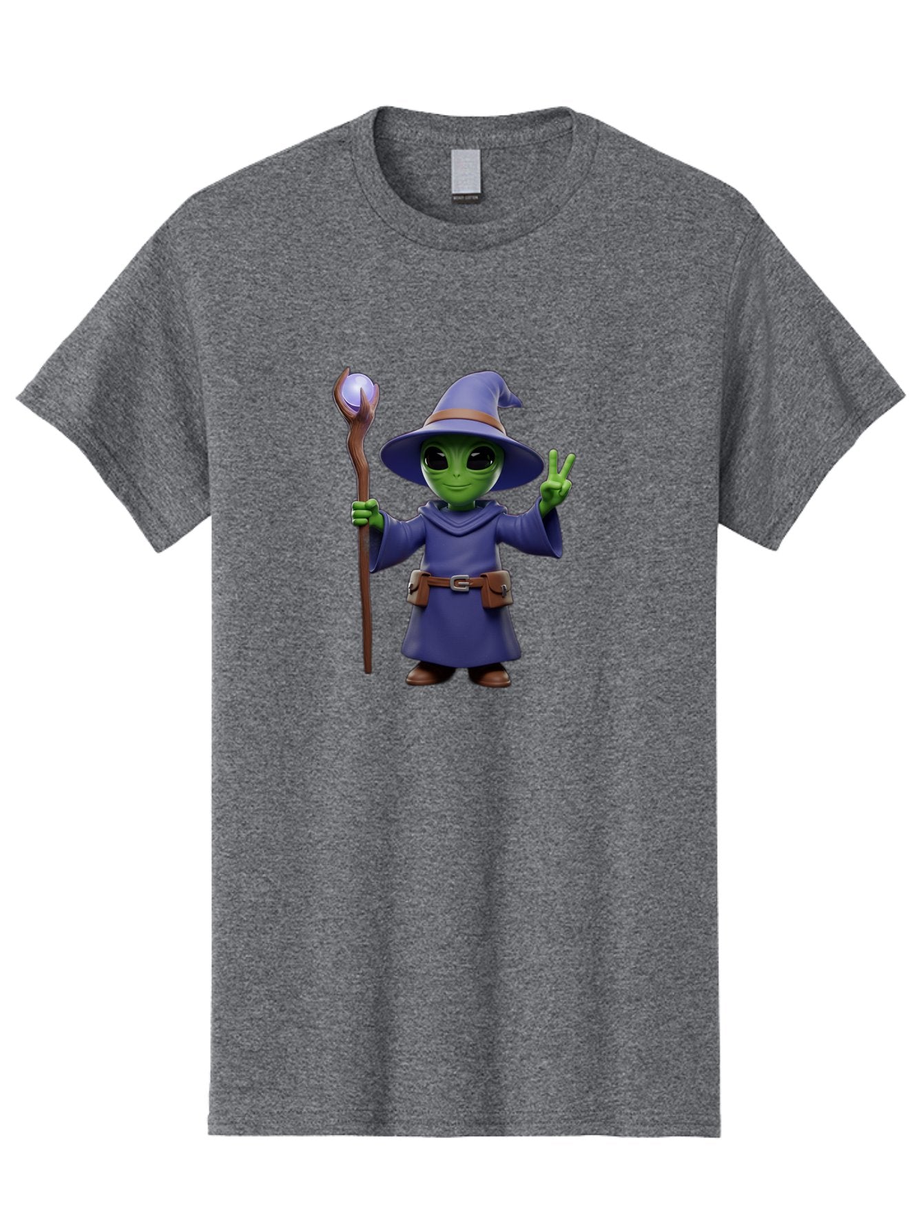 Wizard-Alien Men'S Graphic Tee, 100% Cotton, Comfortable Casual Summer Wear, Machine Washable, Cartoon Wizard, Alien Character, Fantasy Creature, Green Skin, Purple Robes, Magic Staff, Peace Sign, Mystical Powers, Otherworldly Being, Bac569 15