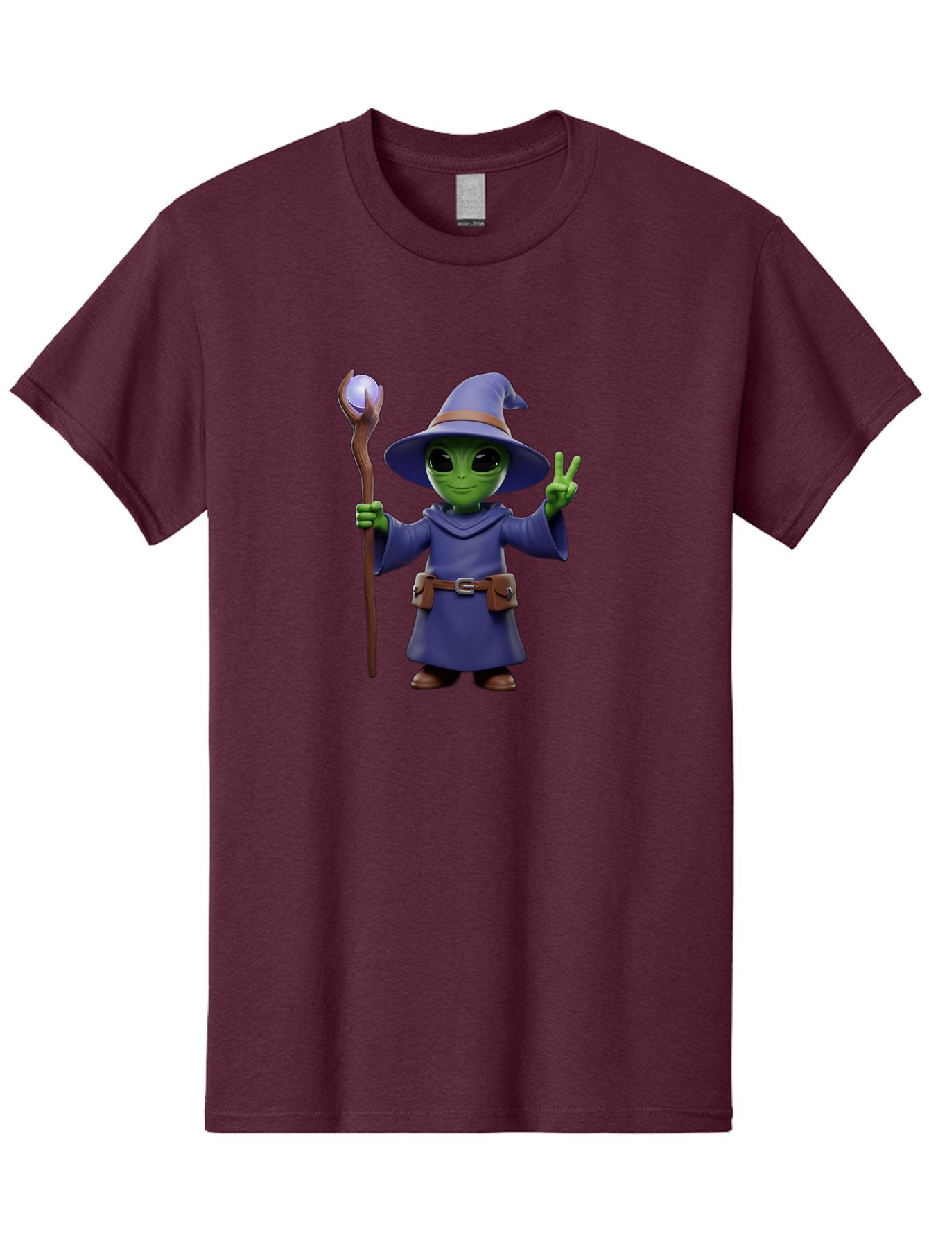 Wizard-Alien Men'S Graphic Tee, 100% Cotton, Comfortable Casual Summer Wear, Machine Washable, Cartoon Wizard, Alien Character, Fantasy Creature, Green Skin, Purple Robes, Magic Staff, Peace Sign, Mystical Powers, Otherworldly Being, Bac569 11