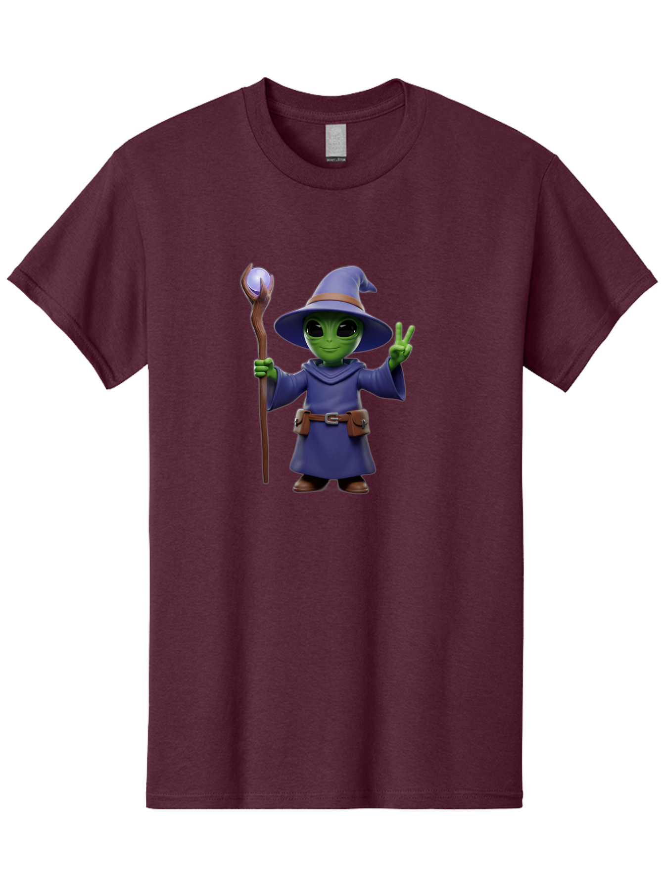 Wizard-Alien Men'S Graphic Tee, 100% Cotton, Comfortable Casual Summer Wear, Machine Washable, Cartoon Wizard, Alien Character, Fantasy Creature, Green Skin, Purple Robes, Magic Staff, Peace Sign, Mystical Powers, Otherworldly Being, Bac569 4