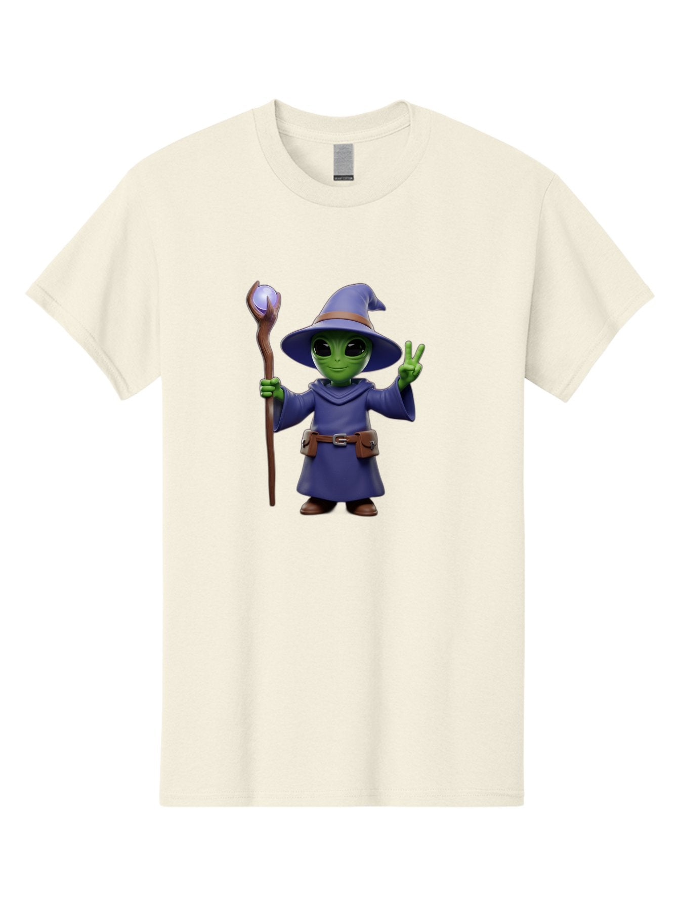 Wizard-Alien Men'S Graphic Tee, 100% Cotton, Comfortable Casual Summer Wear, Machine Washable, Cartoon Wizard, Alien Character, Fantasy Creature, Green Skin, Purple Robes, Magic Staff, Peace Sign, Mystical Powers, Otherworldly Being, Bac569 10