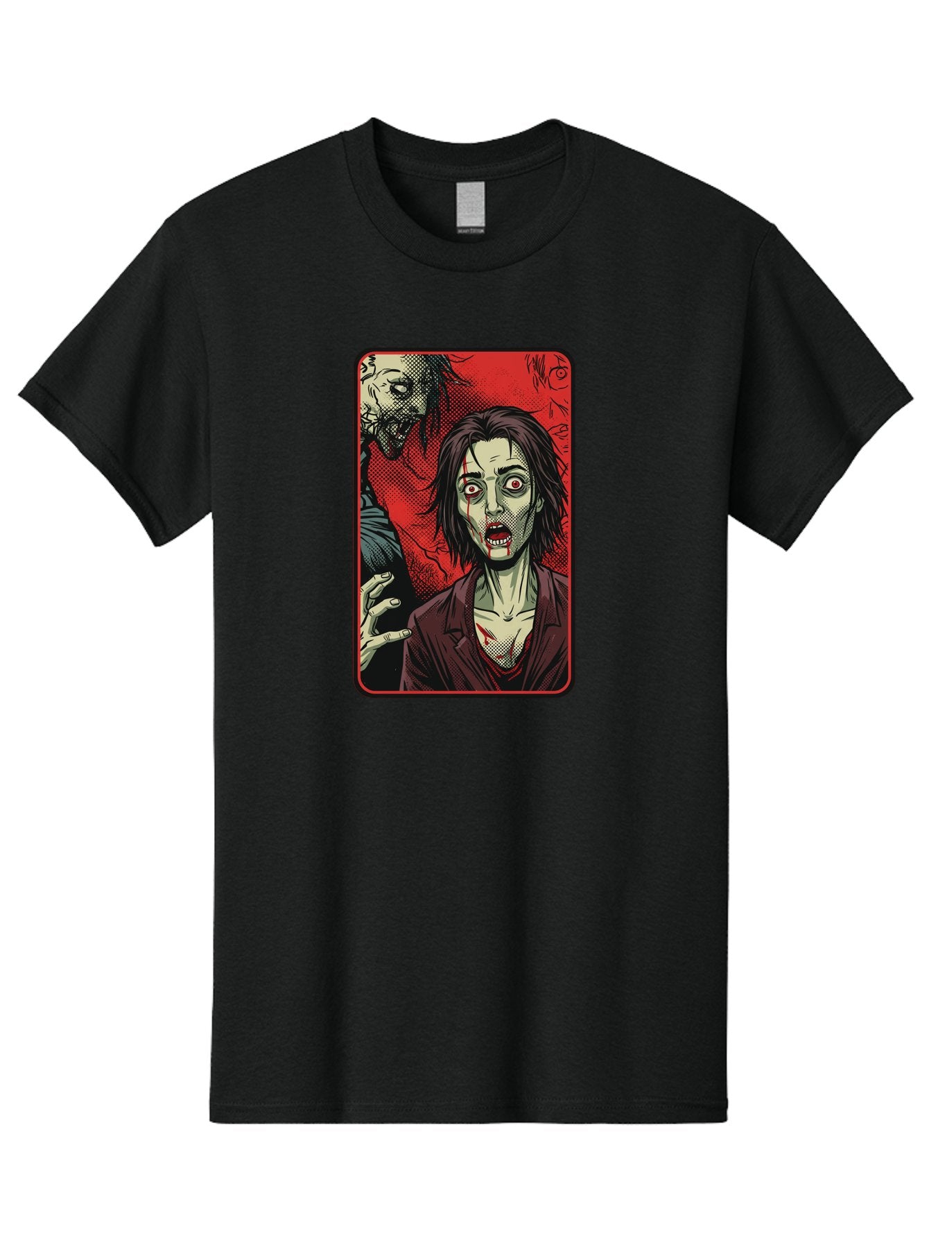 Zombie-Illustration Men'S Graphic Tee, 100% Cotton, Comfortable Casual Summer Wear, Machine Washable, Zombie Outbreak, Undead Creatures, Horror Scene, Post-Apocalyptic Chaos, Terrifying Atmosphere, Dark Fantasy, Red Eyes, Sharp Teeth, Bac570 12