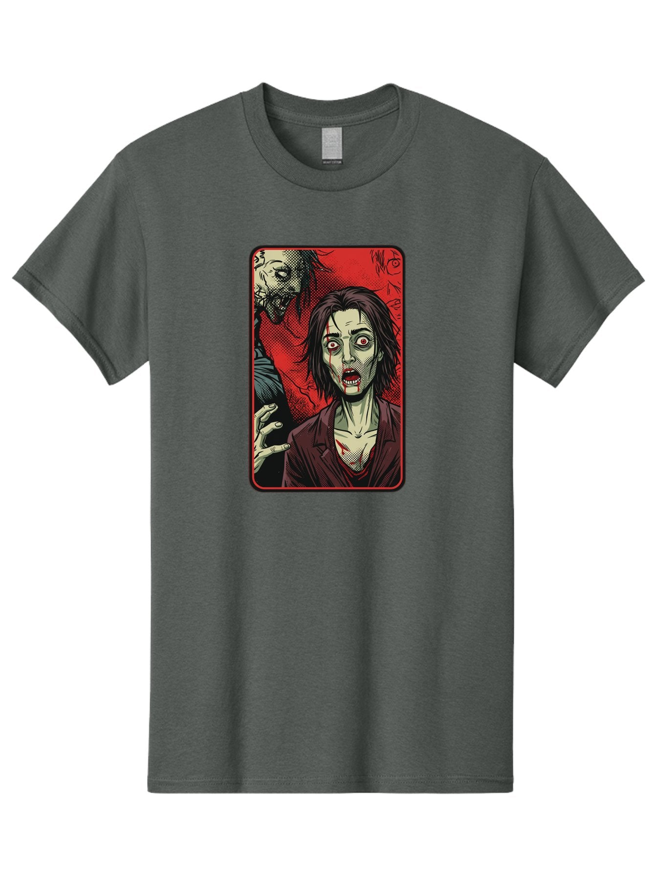 Zombie-Illustration Men'S Graphic Tee, 100% Cotton, Comfortable Casual Summer Wear, Machine Washable, Zombie Outbreak, Undead Creatures, Horror Scene, Post-Apocalyptic Chaos, Terrifying Atmosphere, Dark Fantasy, Red Eyes, Sharp Teeth, Bac570