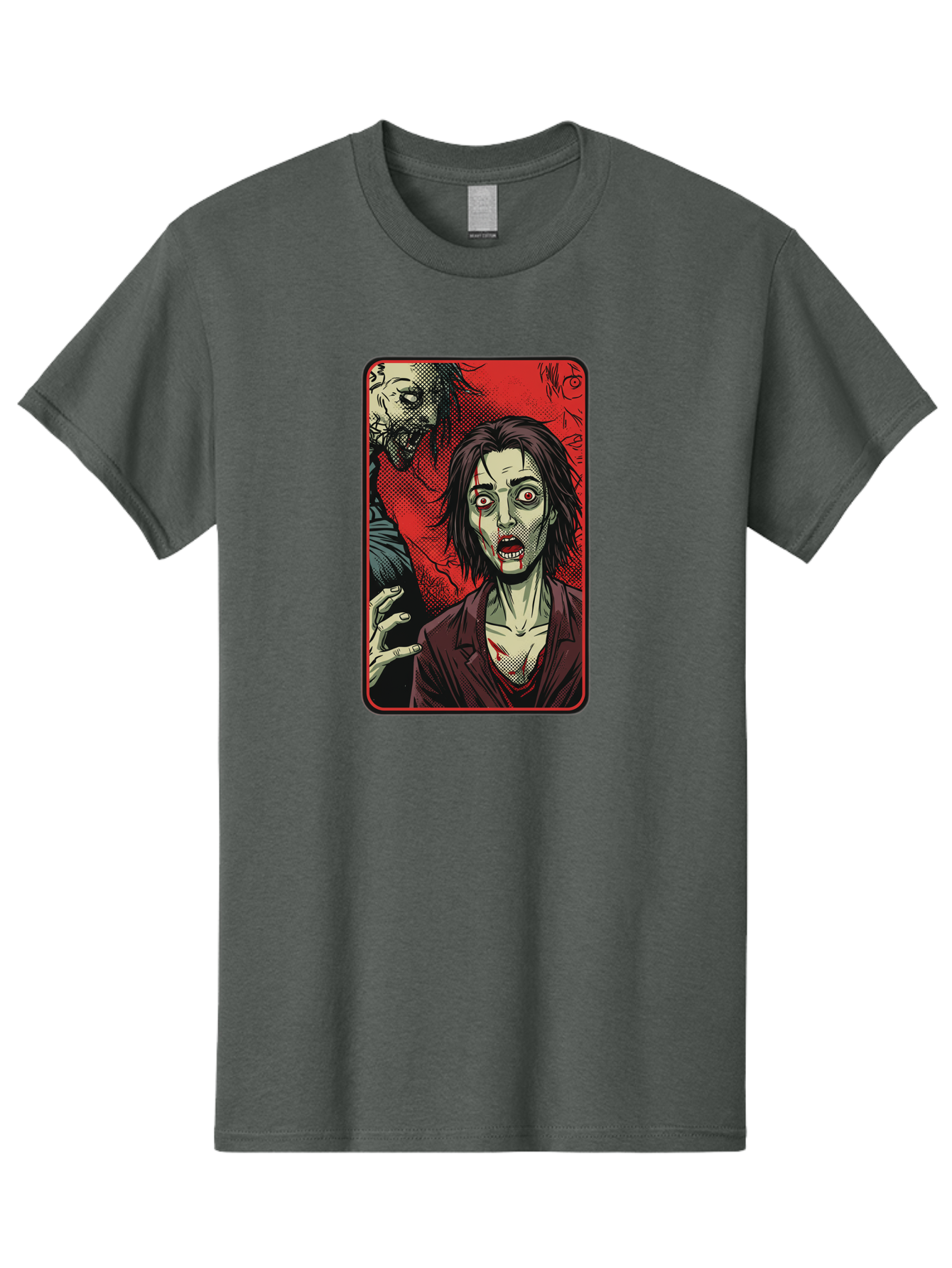 Zombie-Illustration Men'S Graphic Tee, 100% Cotton, Comfortable Casual Summer Wear, Machine Washable, Zombie Outbreak, Undead Creatures, Horror Scene, Post-Apocalyptic Chaos, Terrifying Atmosphere, Dark Fantasy, Red Eyes, Sharp Teeth, Bac570 11