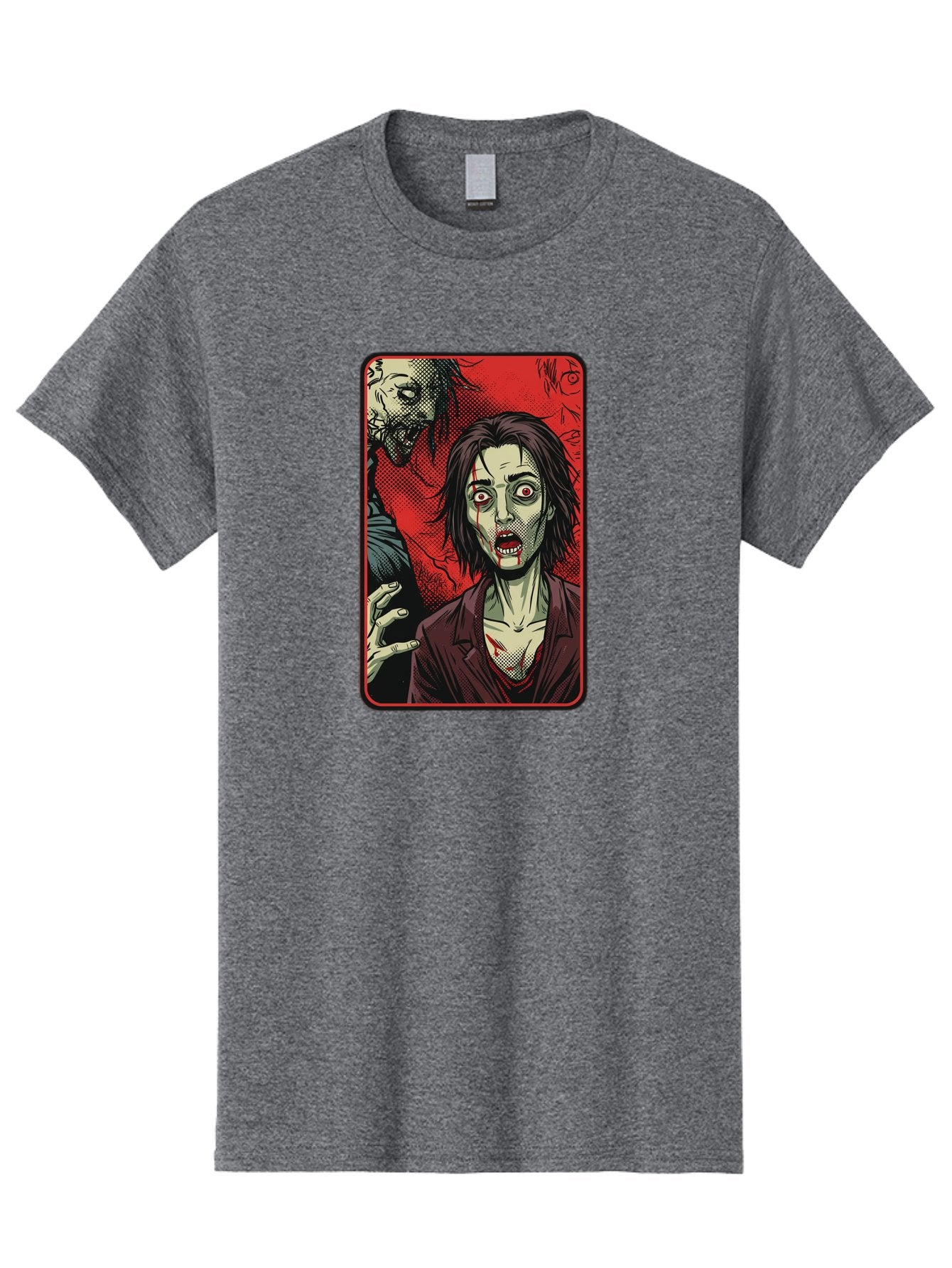 Zombie-Illustration Men'S Graphic Tee, 100% Cotton, Comfortable Casual Summer Wear, Machine Washable, Zombie Outbreak, Undead Creatures, Horror Scene, Post-Apocalyptic Chaos, Terrifying Atmosphere, Dark Fantasy, Red Eyes, Sharp Teeth, Bac570 5