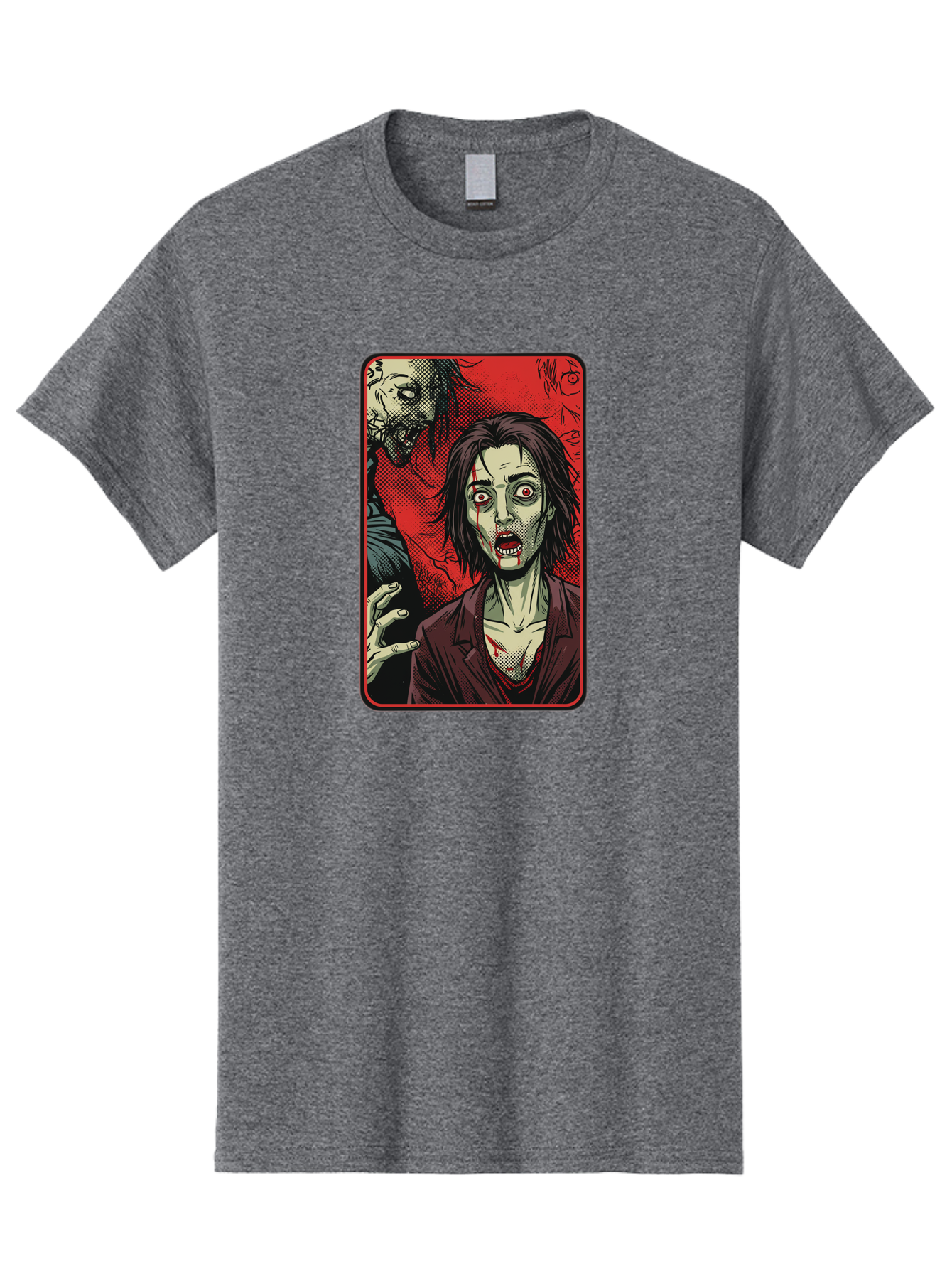 Zombie-Illustration Men'S Graphic Tee, 100% Cotton, Comfortable Casual Summer Wear, Machine Washable, Zombie Outbreak, Undead Creatures, Horror Scene, Post-Apocalyptic Chaos, Terrifying Atmosphere, Dark Fantasy, Red Eyes, Sharp Teeth, Bac570 8