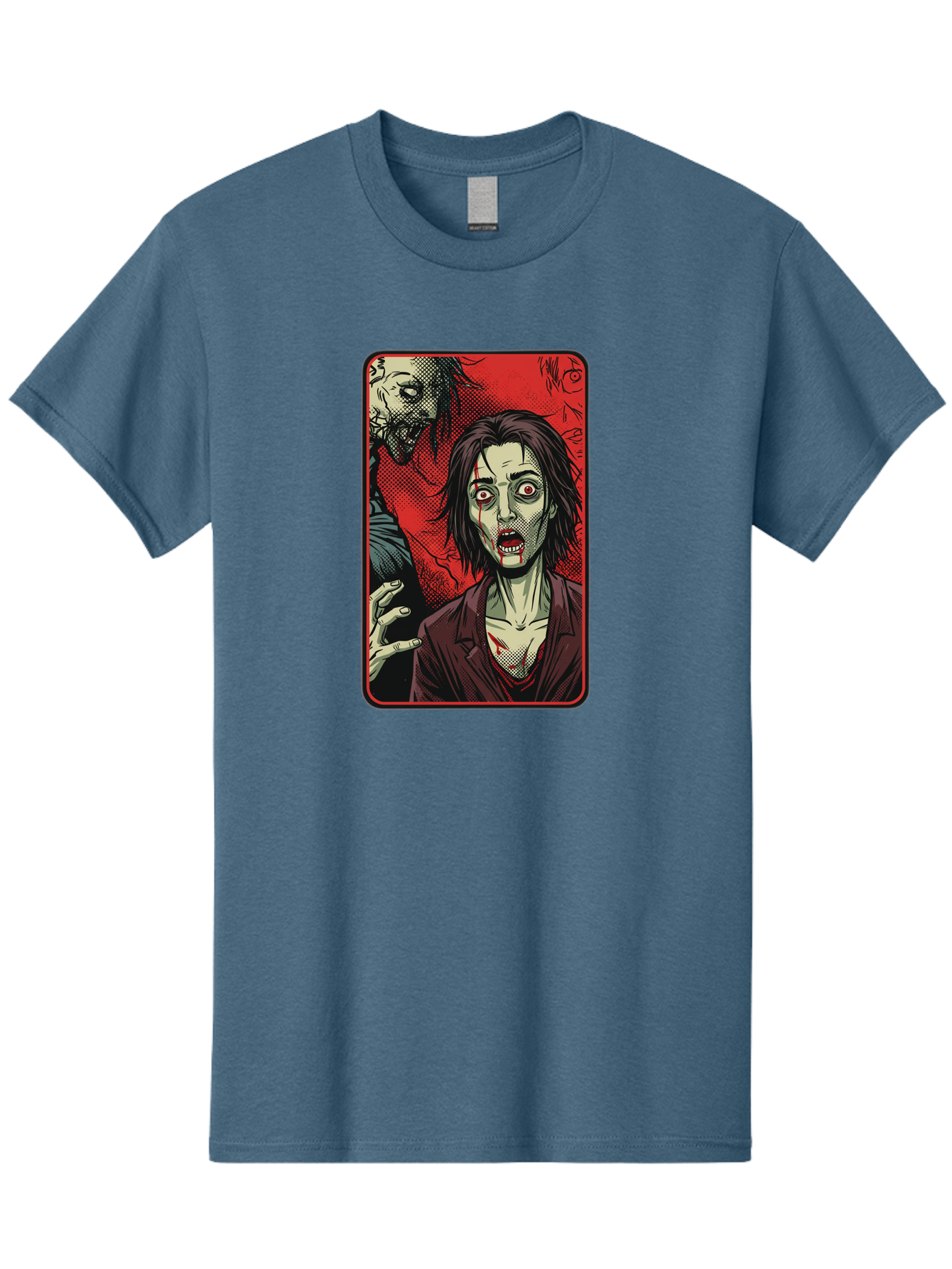 Zombie-Illustration Men'S Graphic Tee, 100% Cotton, Comfortable Casual Summer Wear, Machine Washable, Zombie Outbreak, Undead Creatures, Horror Scene, Post-Apocalyptic Chaos, Terrifying Atmosphere, Dark Fantasy, Red Eyes, Sharp Teeth, Bac570 7