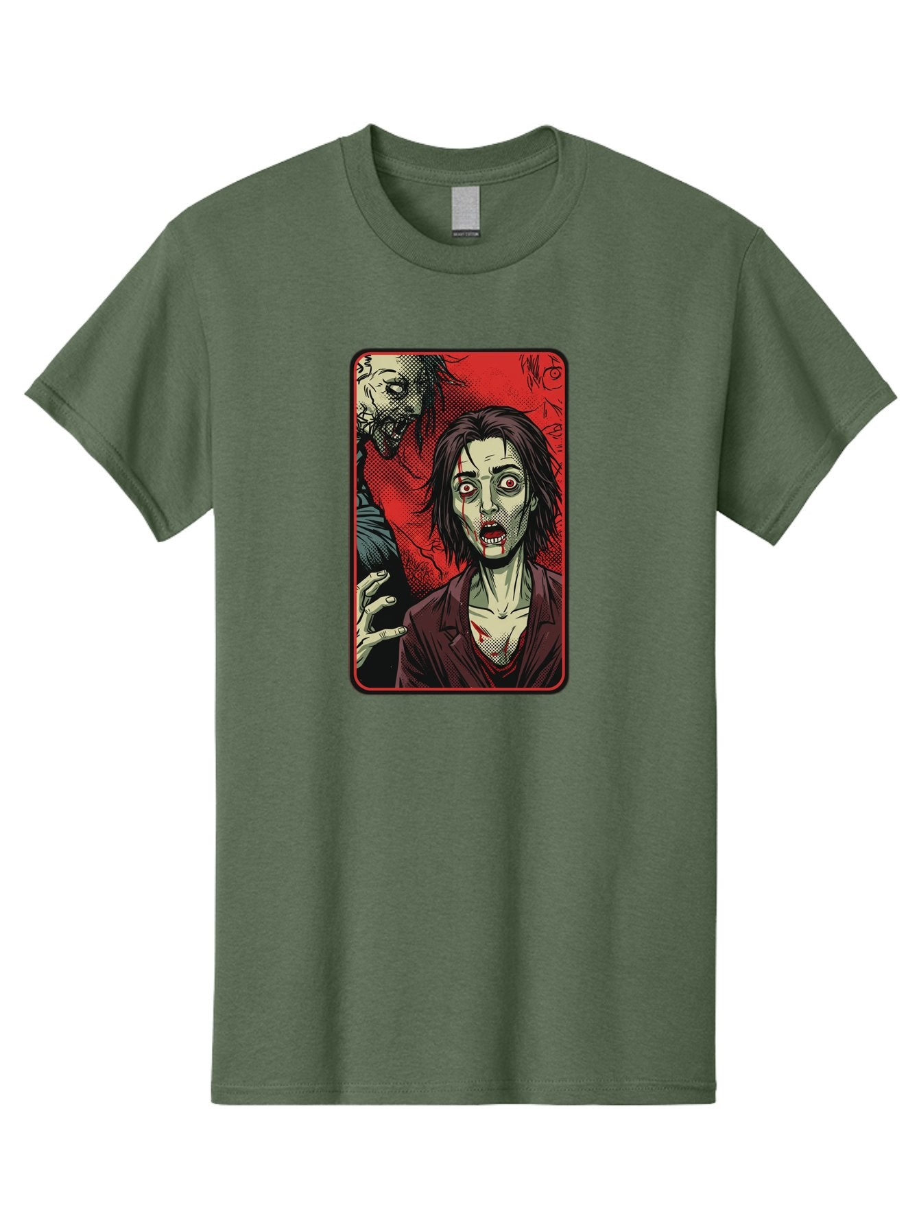 Zombie-Illustration Men'S Graphic Tee, 100% Cotton, Comfortable Casual Summer Wear, Machine Washable, Zombie Outbreak, Undead Creatures, Horror Scene, Post-Apocalyptic Chaos, Terrifying Atmosphere, Dark Fantasy, Red Eyes, Sharp Teeth, Bac570 3