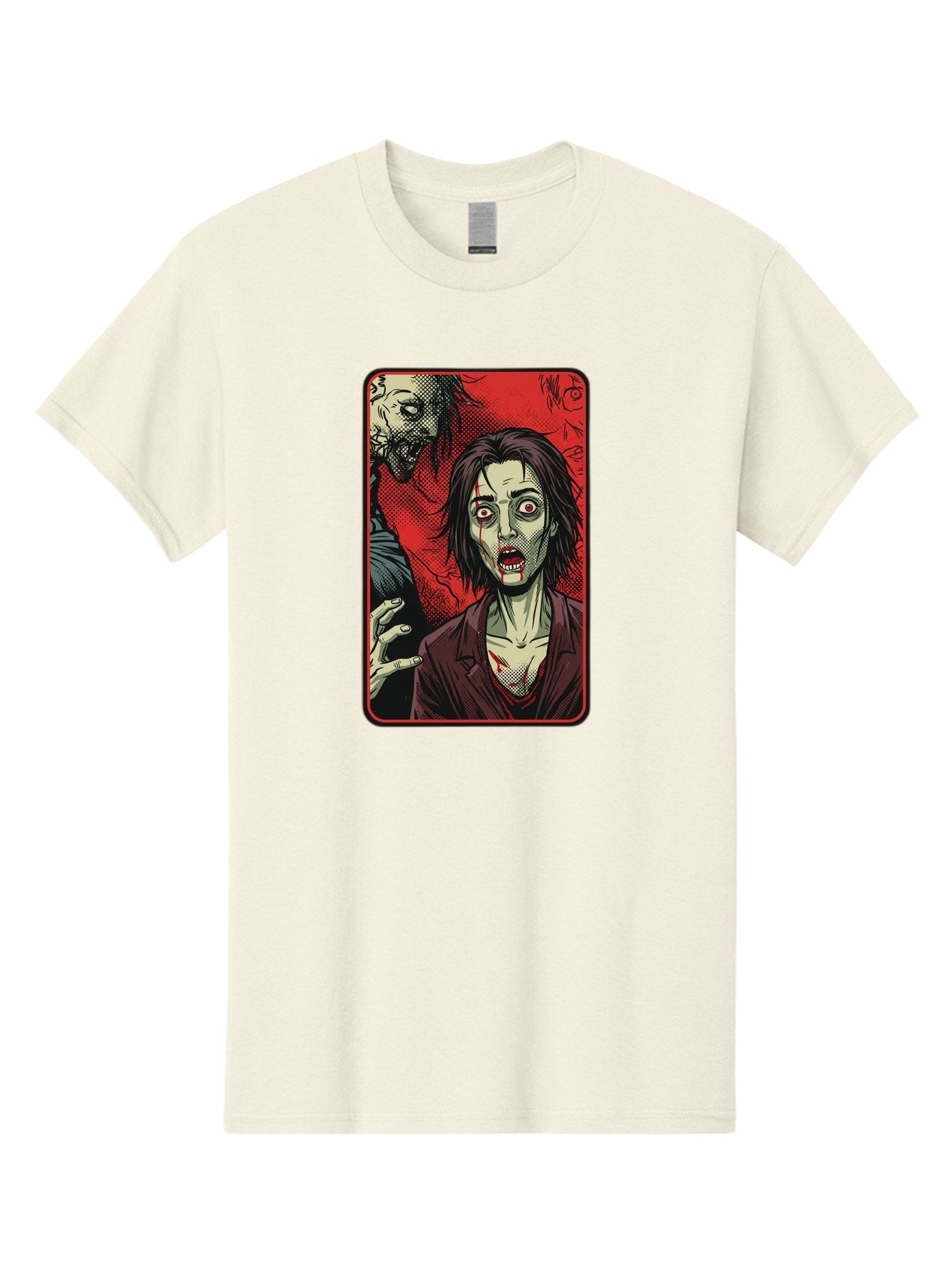 Zombie-Illustration Men'S Graphic Tee, 100% Cotton, Comfortable Casual Summer Wear, Machine Washable, Zombie Outbreak, Undead Creatures, Horror Scene, Post-Apocalyptic Chaos, Terrifying Atmosphere, Dark Fantasy, Red Eyes, Sharp Teeth, Bac570 8