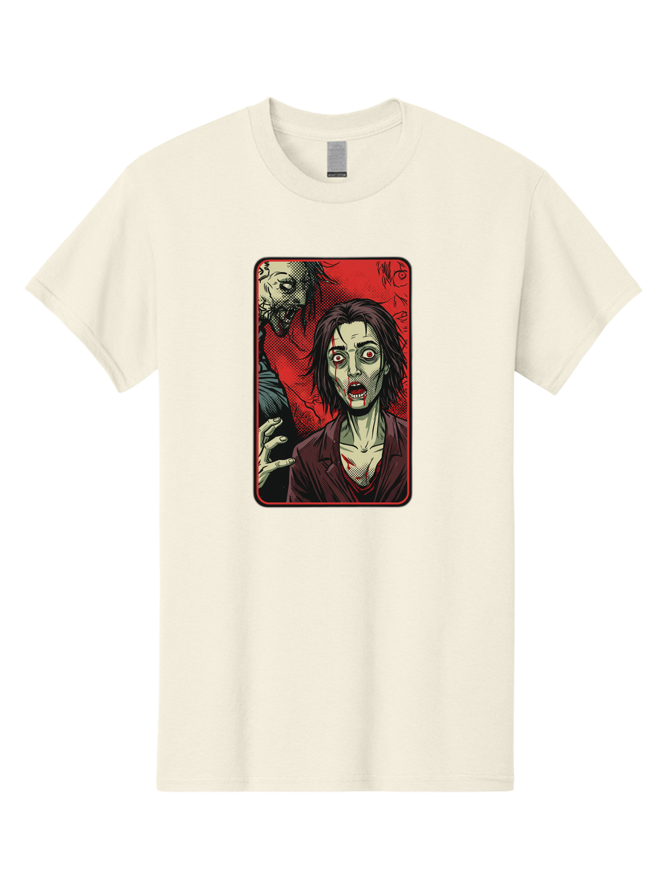 Zombie-Illustration Men'S Graphic Tee, 100% Cotton, Comfortable Casual Summer Wear, Machine Washable, Zombie Outbreak, Undead Creatures, Horror Scene, Post-Apocalyptic Chaos, Terrifying Atmosphere, Dark Fantasy, Red Eyes, Sharp Teeth, Bac570 6