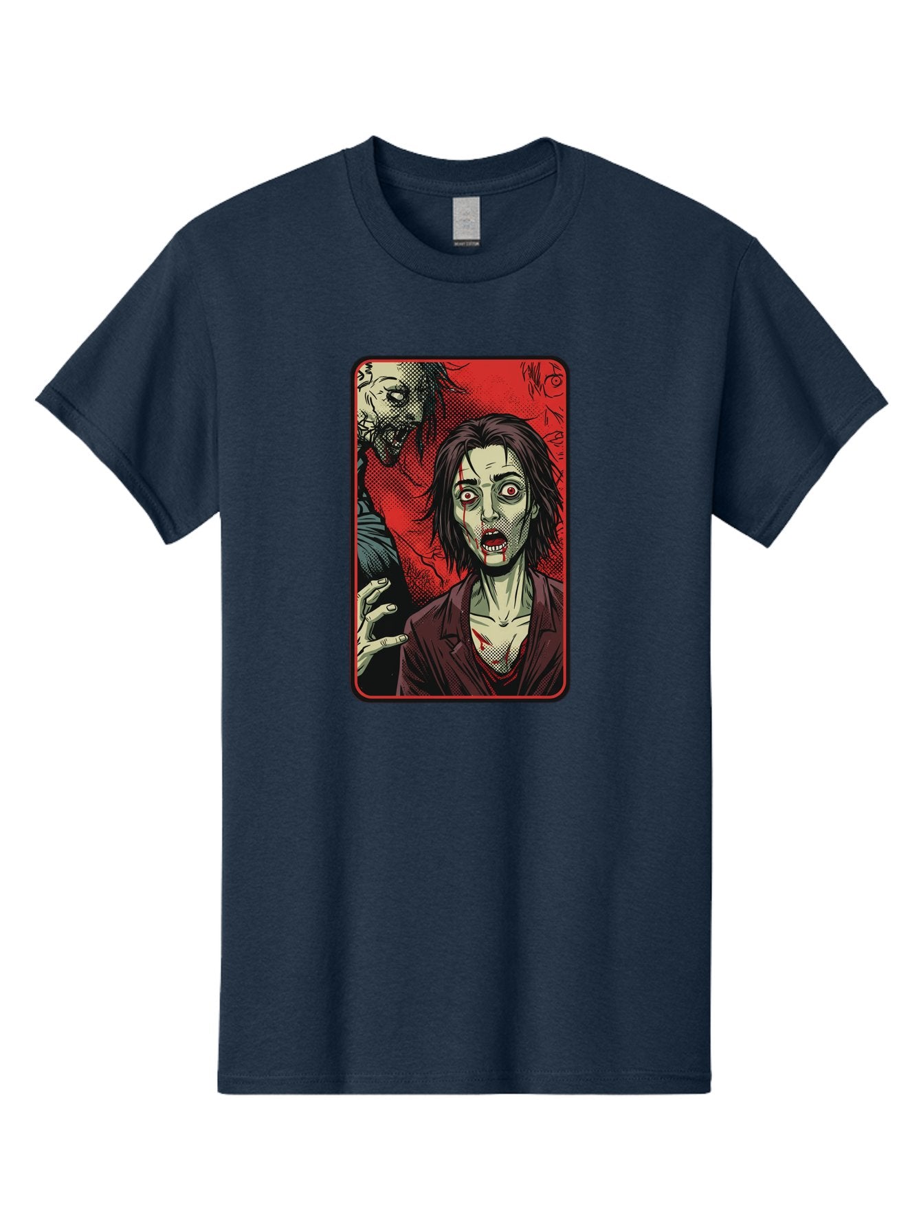 Zombie-Illustration Men'S Graphic Tee, 100% Cotton, Comfortable Casual Summer Wear, Machine Washable, Zombie Outbreak, Undead Creatures, Horror Scene, Post-Apocalyptic Chaos, Terrifying Atmosphere, Dark Fantasy, Red Eyes, Sharp Teeth, Bac570 10