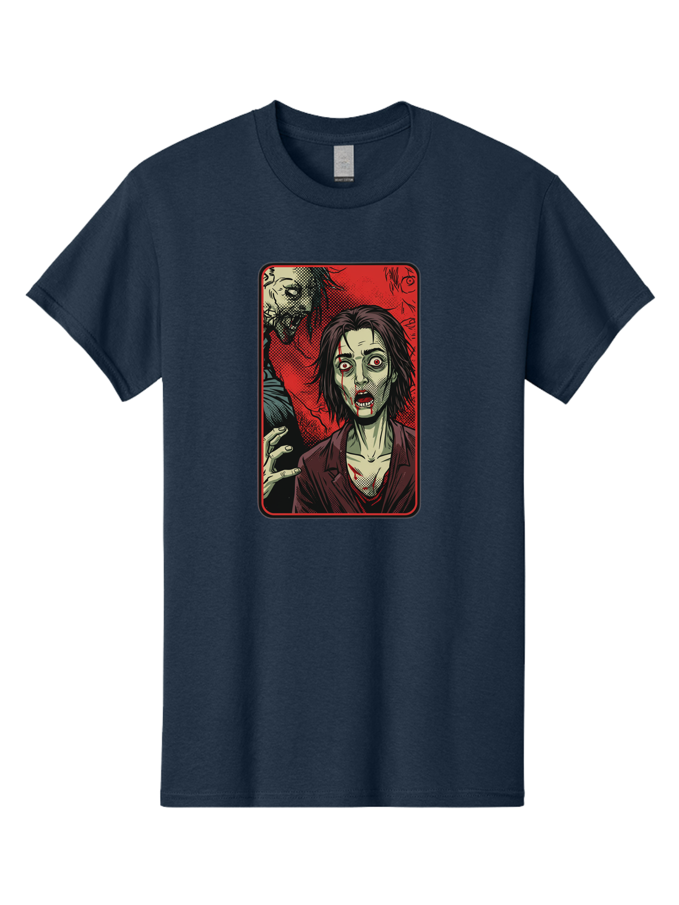 Zombie-Illustration Men'S Graphic Tee, 100% Cotton, Comfortable Casual Summer Wear, Machine Washable, Zombie Outbreak, Undead Creatures, Horror Scene, Post-Apocalyptic Chaos, Terrifying Atmosphere, Dark Fantasy, Red Eyes, Sharp Teeth, Bac570 14