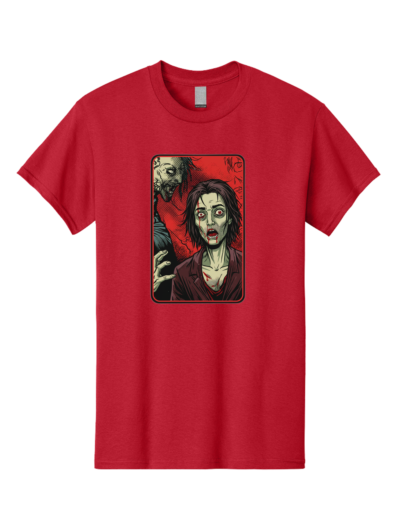 Zombie-Illustration Men'S Graphic Tee, 100% Cotton, Comfortable Casual Summer Wear, Machine Washable, Zombie Outbreak, Undead Creatures, Horror Scene, Post-Apocalyptic Chaos, Terrifying Atmosphere, Dark Fantasy, Red Eyes, Sharp Teeth, Bac570 15