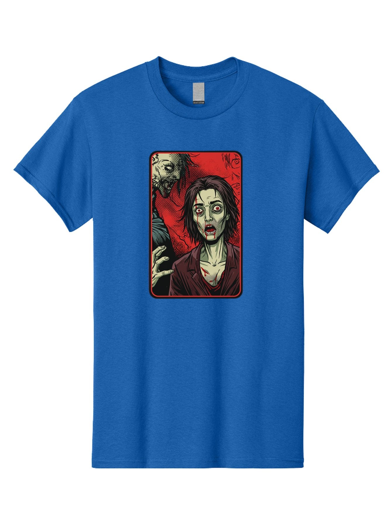 Zombie-Illustration Men'S Graphic Tee, 100% Cotton, Comfortable Casual Summer Wear, Machine Washable, Zombie Outbreak, Undead Creatures, Horror Scene, Post-Apocalyptic Chaos, Terrifying Atmosphere, Dark Fantasy, Red Eyes, Sharp Teeth, Bac570 9