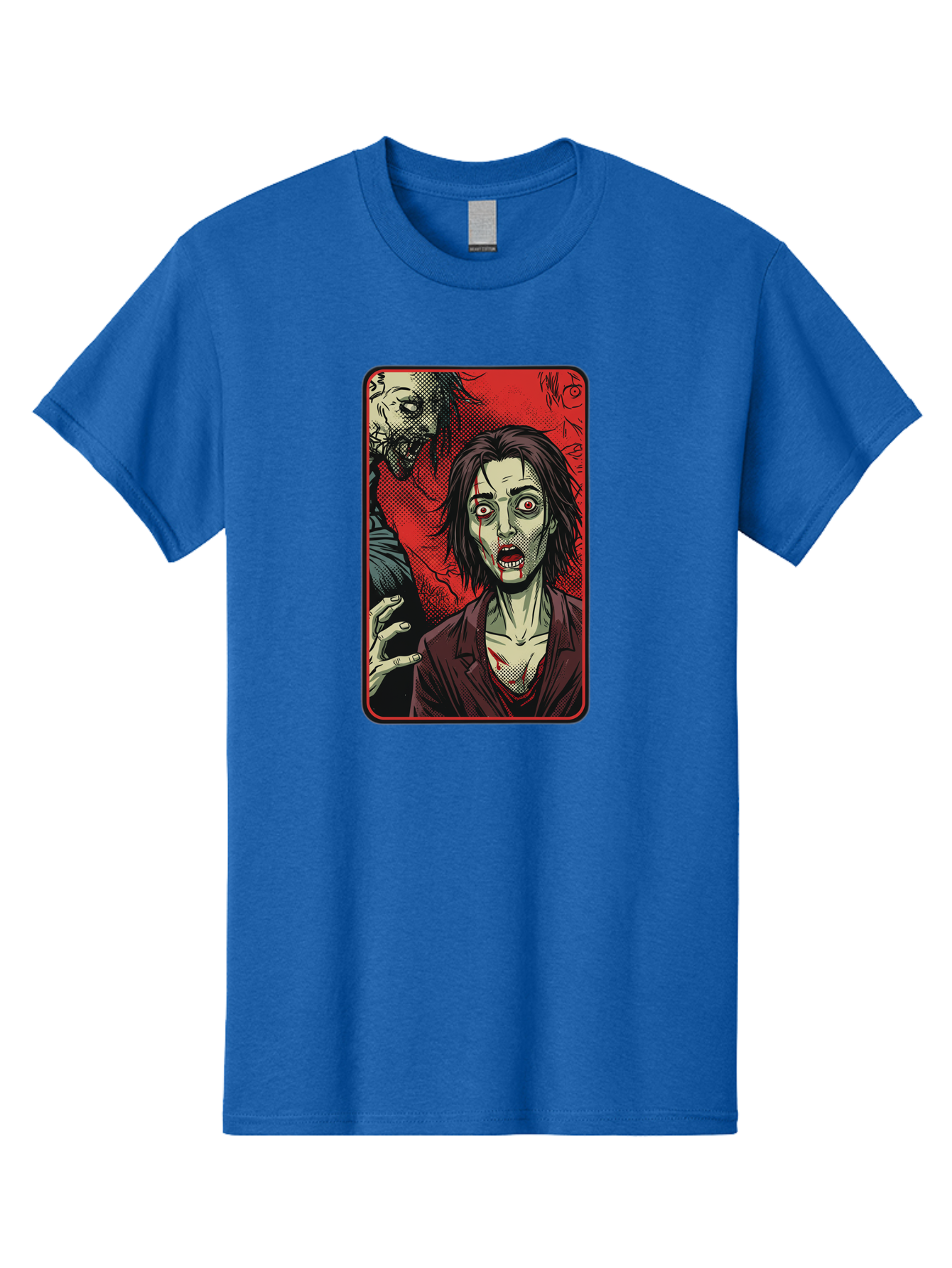 Zombie-Illustration Men'S Graphic Tee, 100% Cotton, Comfortable Casual Summer Wear, Machine Washable, Zombie Outbreak, Undead Creatures, Horror Scene, Post-Apocalyptic Chaos, Terrifying Atmosphere, Dark Fantasy, Red Eyes, Sharp Teeth, Bac570 5