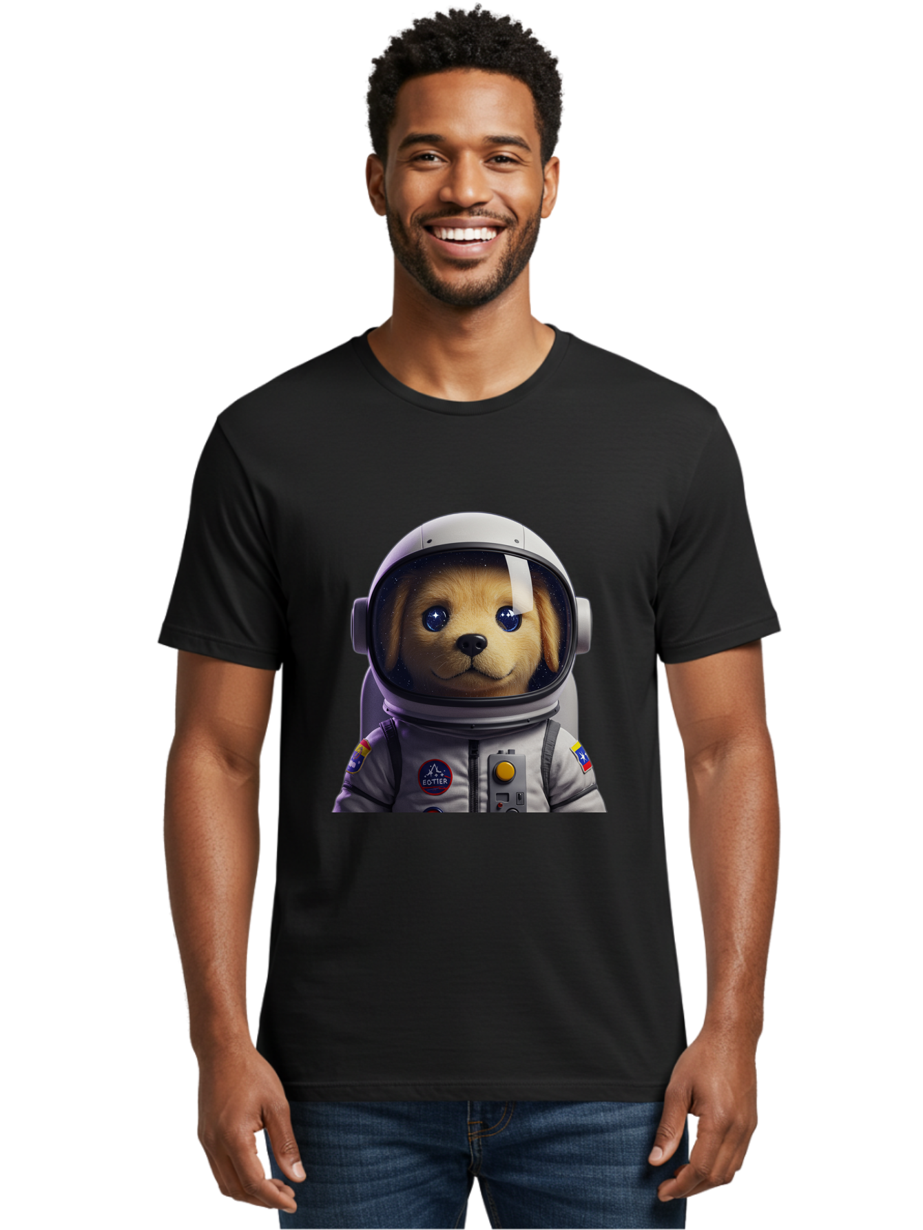 Zotter-Pup-In-Spacesuit Men'S Graphic Tee, 100% Cotton, Comfortable Casual Summer Wear, Machine Washable, Puppy In Space Suit, Dog In Astronaut Helmet, Cotter Logo, Space Exploration, Cute Canine, Futuristic Adventure, Sci-Fi Theme, Bac571 24