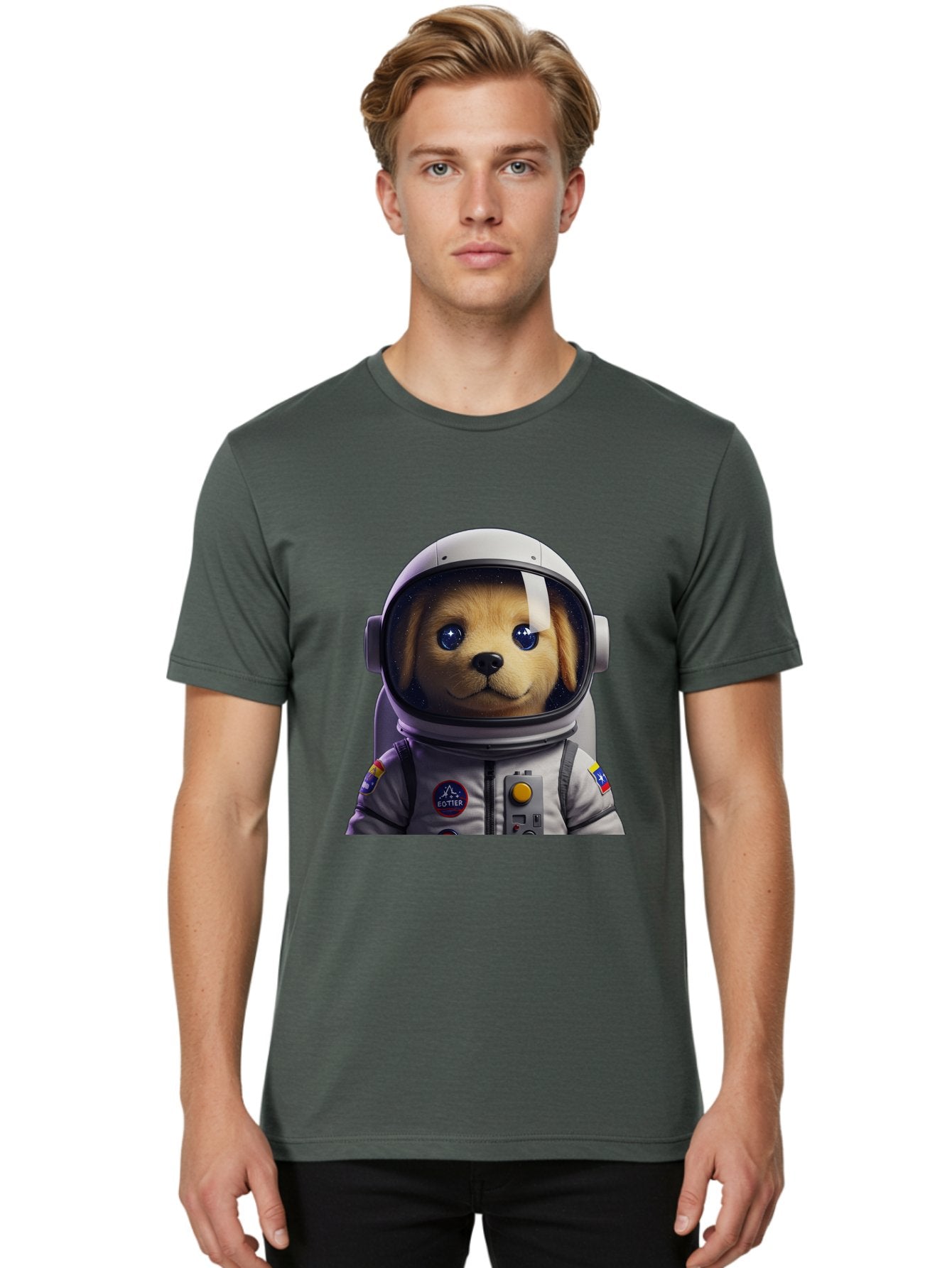 Zotter-Pup-In-Spacesuit Men'S Graphic Tee, 100% Cotton, Comfortable Casual Summer Wear, Machine Washable, Puppy In Space Suit, Dog In Astronaut Helmet, Cotter Logo, Space Exploration, Cute Canine, Futuristic Adventure, Sci-Fi Theme, Bac571 26