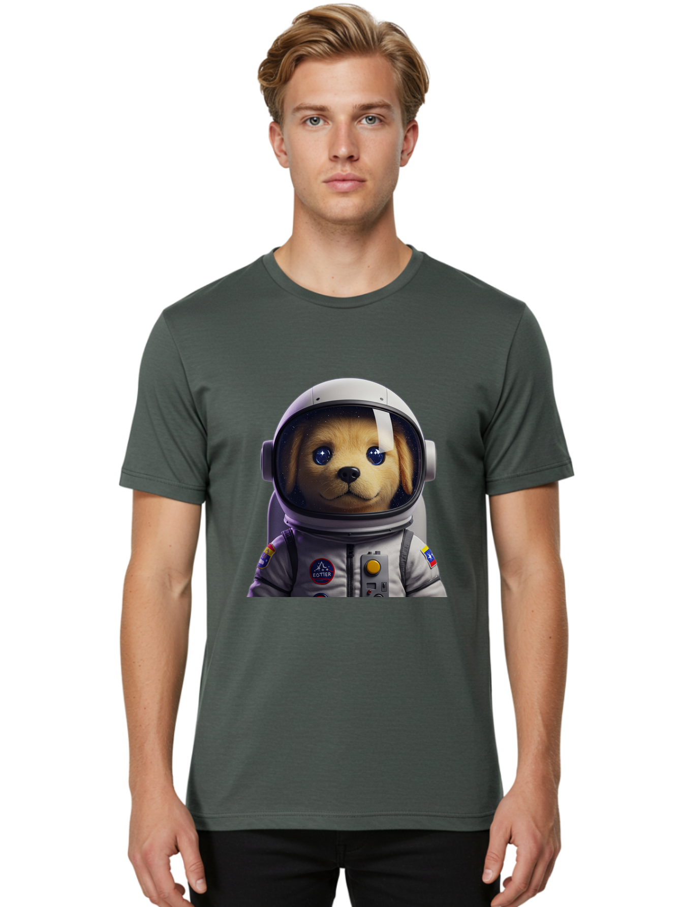 Zotter-Pup-In-Spacesuit Men'S Graphic Tee, 100% Cotton, Comfortable Casual Summer Wear, Machine Washable, Puppy In Space Suit, Dog In Astronaut Helmet, Cotter Logo, Space Exploration, Cute Canine, Futuristic Adventure, Sci-Fi Theme, Bac571 20