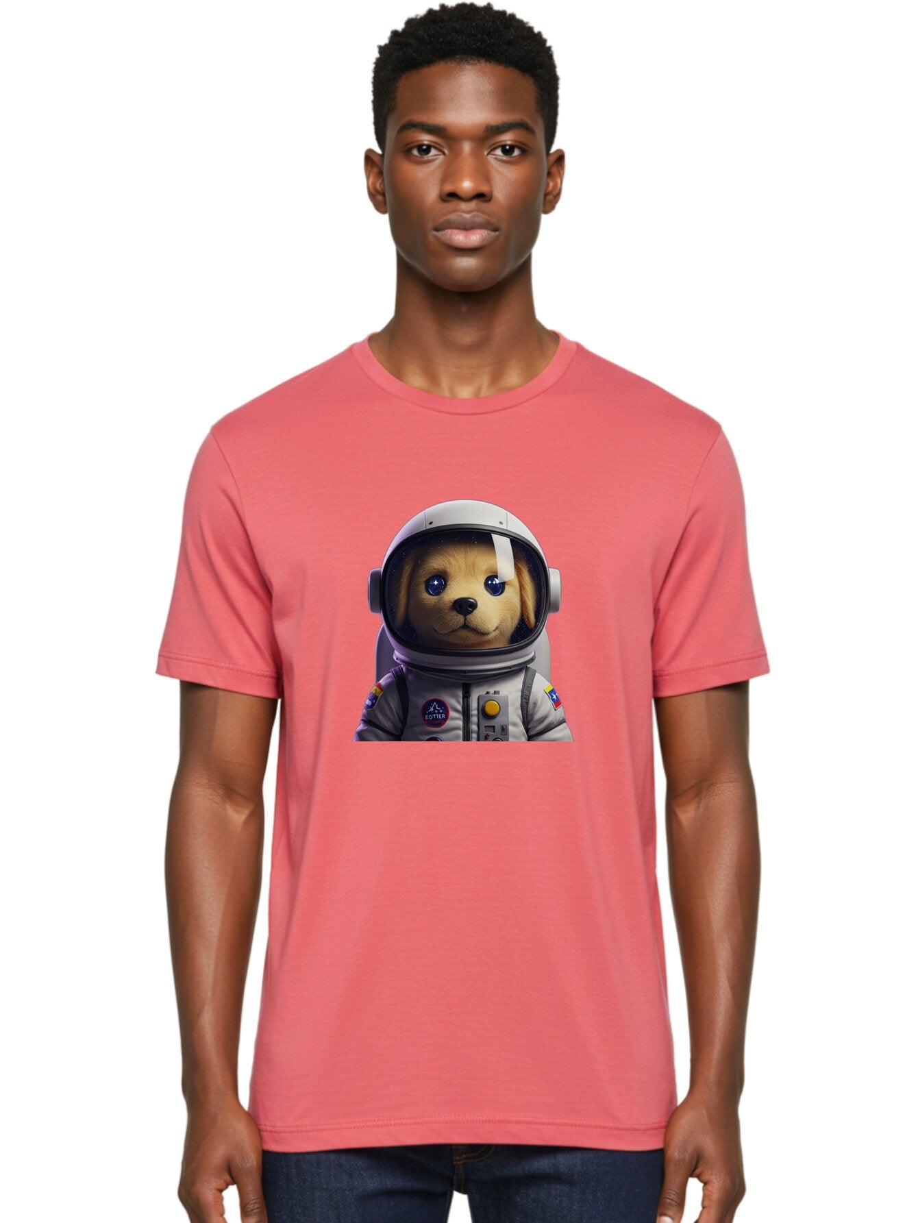Zotter-Pup-In-Spacesuit Men'S Graphic Tee, 100% Cotton, Comfortable Casual Summer Wear, Machine Washable, Puppy In Space Suit, Dog In Astronaut Helmet, Cotter Logo, Space Exploration, Cute Canine, Futuristic Adventure, Sci-Fi Theme, Bac571 30