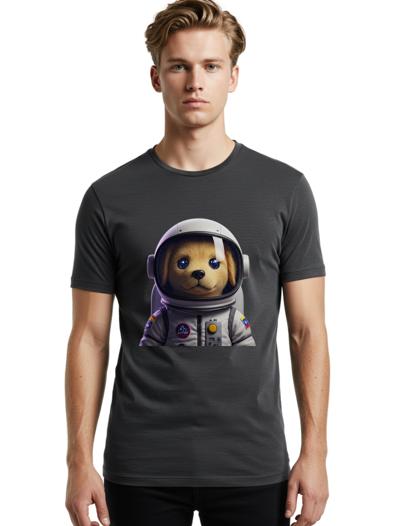 Zotter-Pup-In-Spacesuit Men'S Graphic Tee, 100% Cotton, Comfortable Casual Summer Wear, Machine Washable, Puppy In Space Suit, Dog In Astronaut Helmet, Cotter Logo, Space Exploration, Cute Canine, Futuristic Adventure, Sci-Fi Theme, Bac571 21